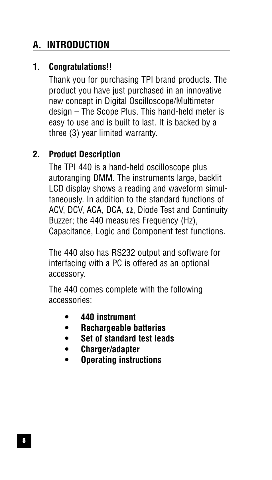 A. introduction | Test Products International 440 User Manual | Page 4 / 46