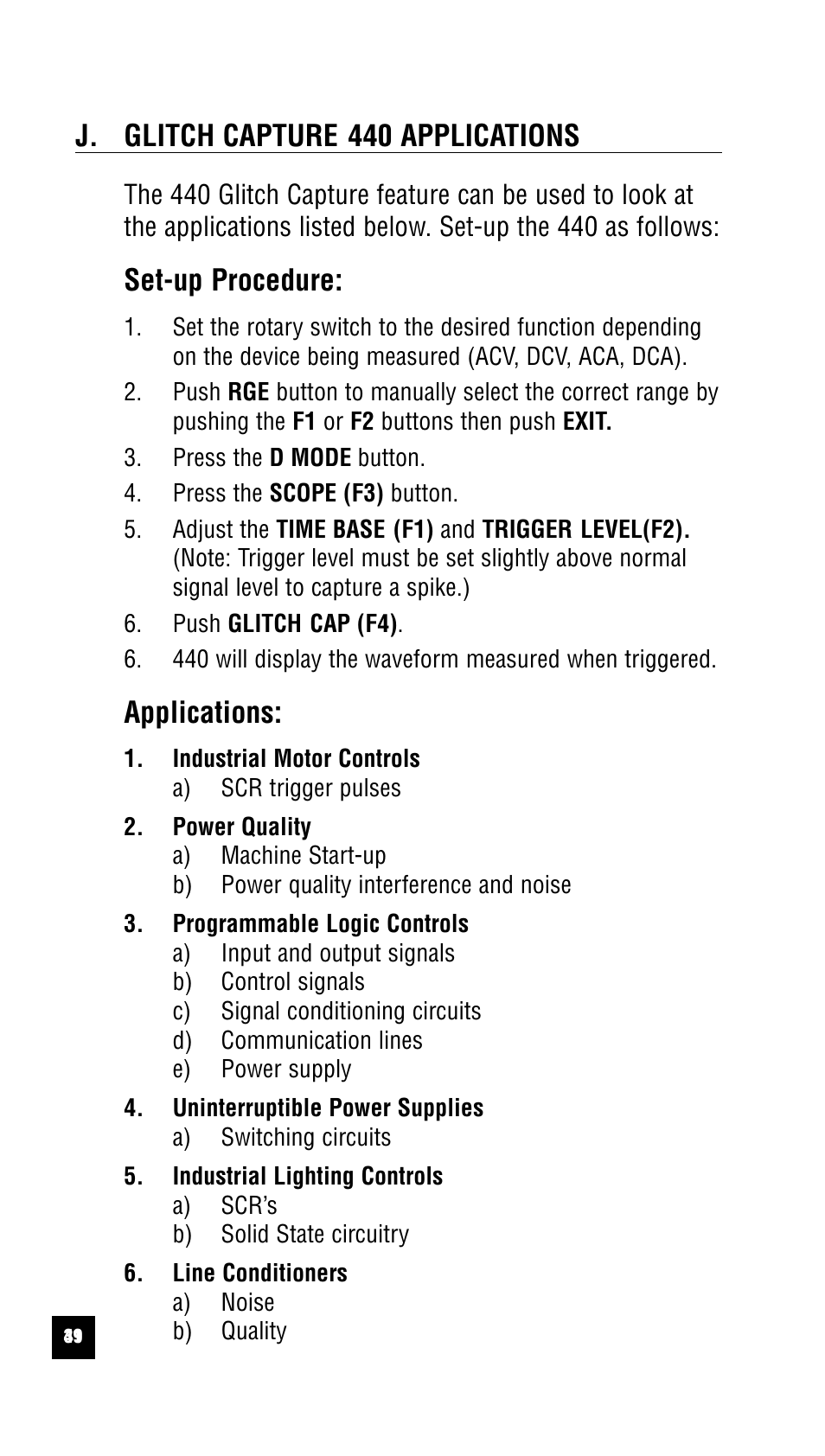 J. glitch capture 440 applications, Set-up procedure, Applications | Test Products International 440 User Manual | Page 40 / 46