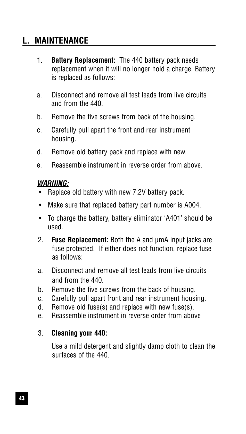 L. maintenance | Test Products International 440 User Manual | Page 42 / 46