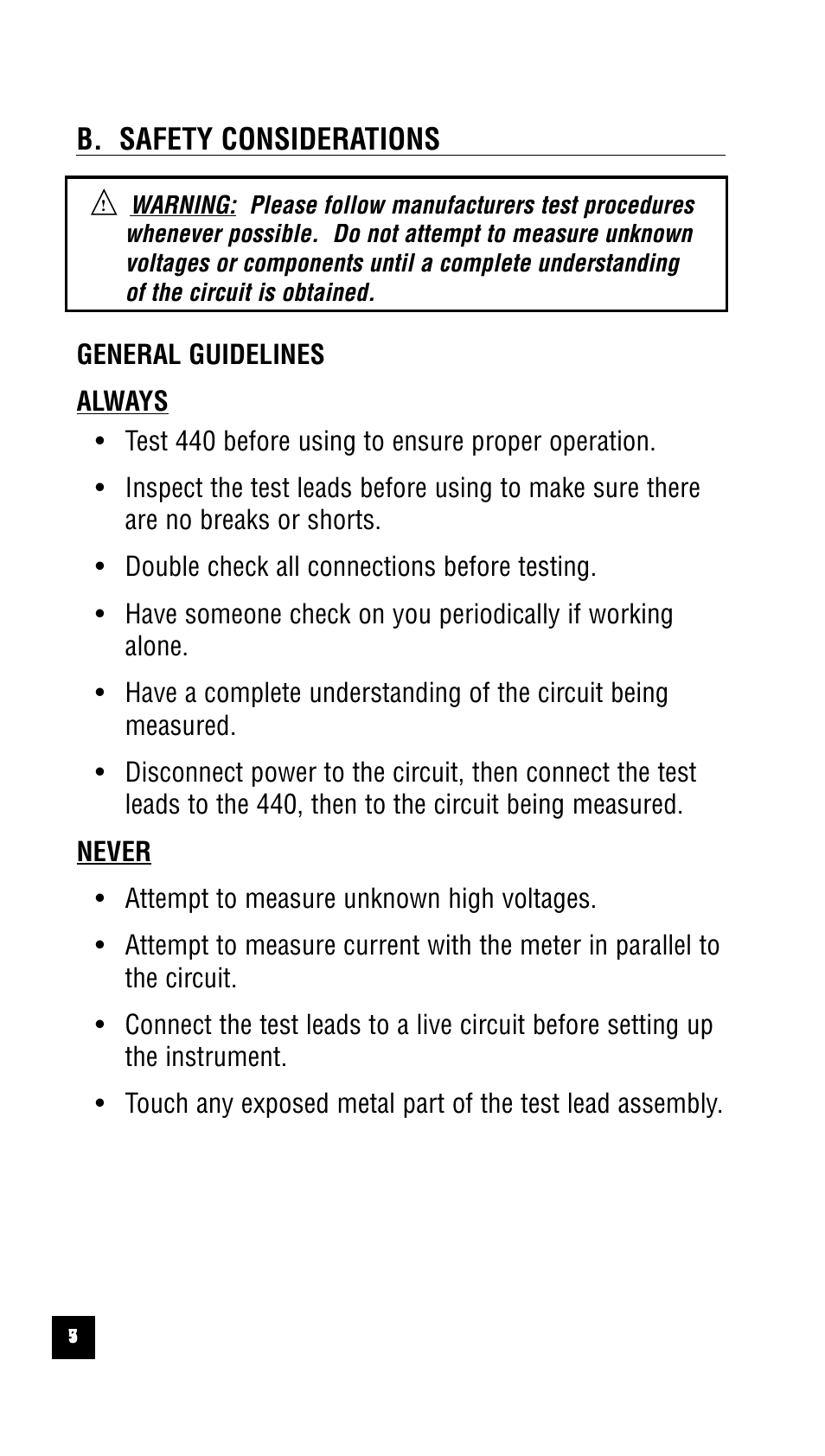 B. safety considerations | Test Products International 440 User Manual | Page 6 / 46