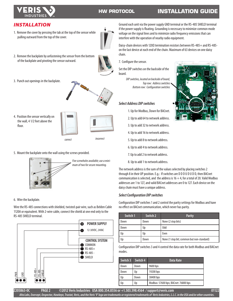 Installation guide, Installation | Veris Industries HW PROTOCOL SERIES Install User Manual | Page 2 / 4