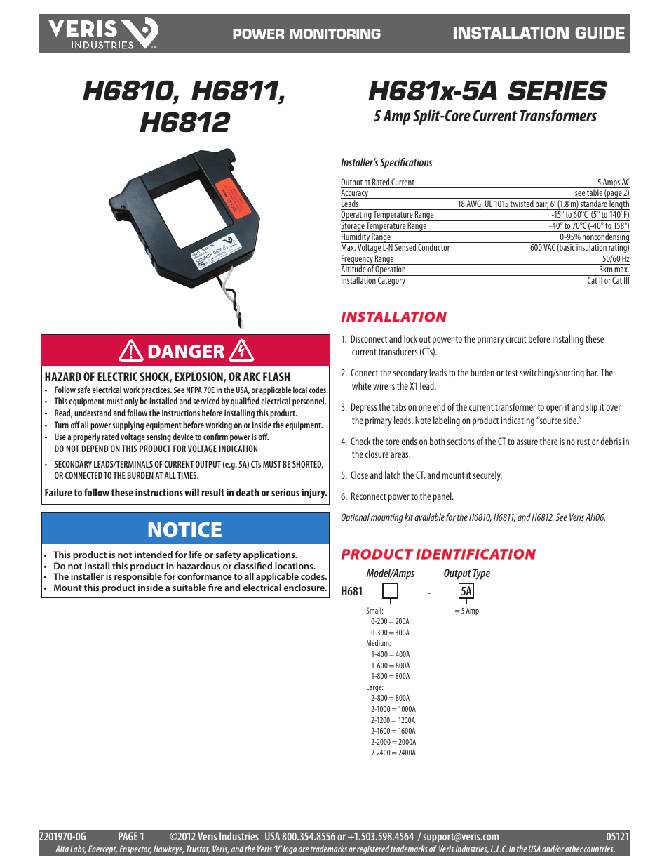 Veris Industries H681x-5A SERIES Install User Manual | 2 pages