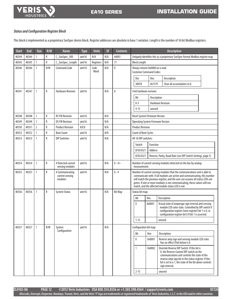Installation guide, Ea10 series | Veris Industries EA10 SERIES Install User Manual | Page 12 / 15