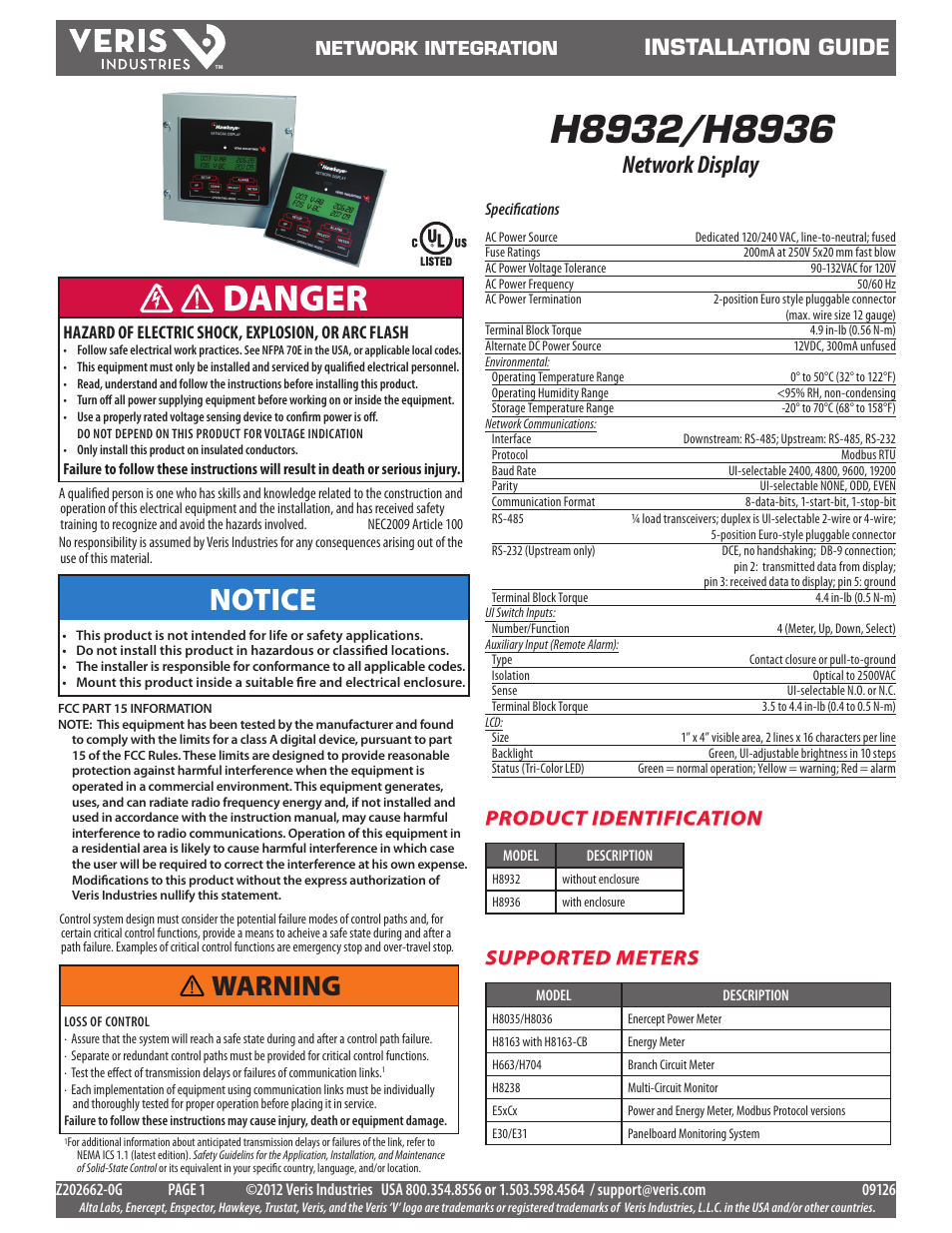 Veris Industries H8936 Install User Manual | 13 pages