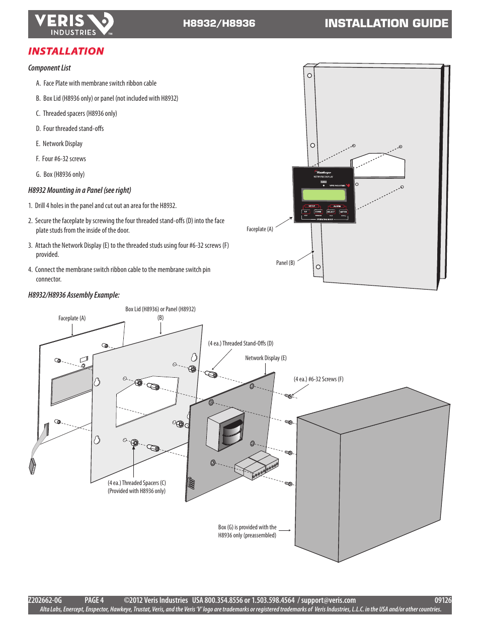Installation guide, Installation | Veris Industries H8936 Install User Manual | Page 4 / 13