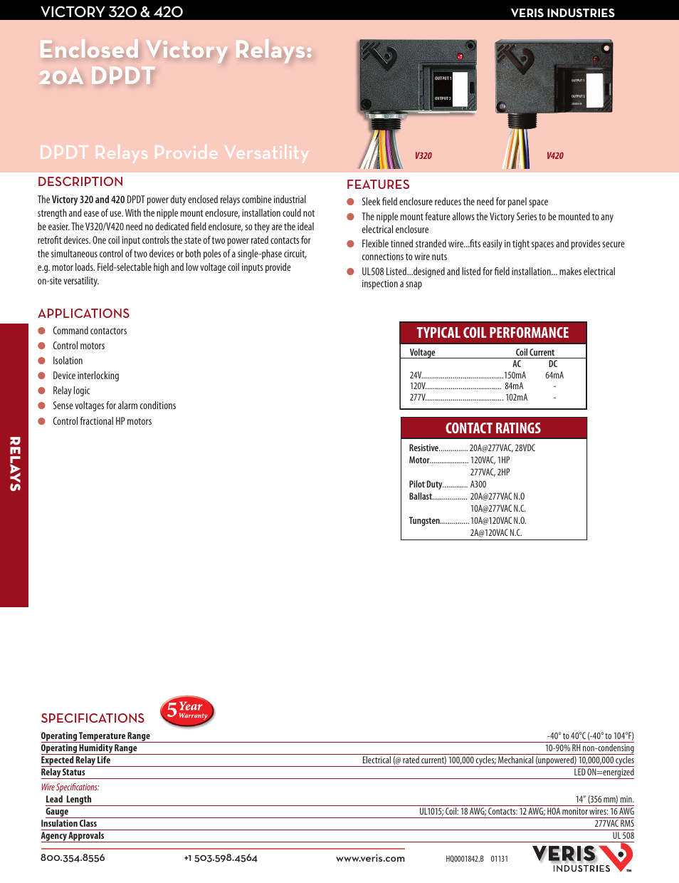 Veris Industries V320 Datasheet User Manual | 2 pages