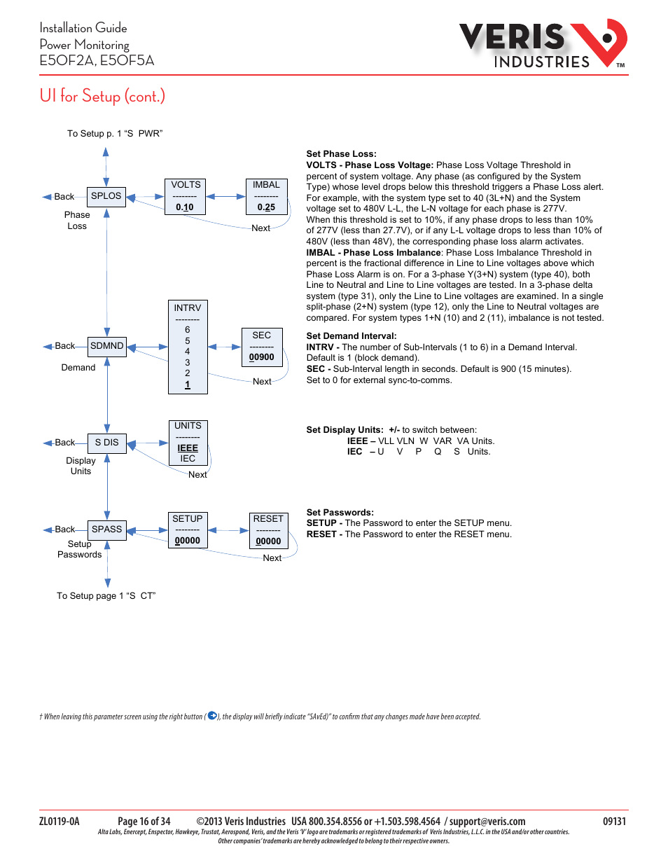 Ui for setup (cont.) | Veris Industries E50F5A Install User Manual | Page 16 / 34