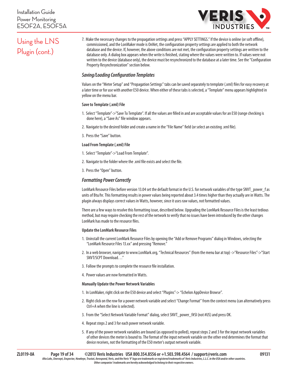 Using the lns plugin (cont.) | Veris Industries E50F5A Install User Manual | Page 19 / 34