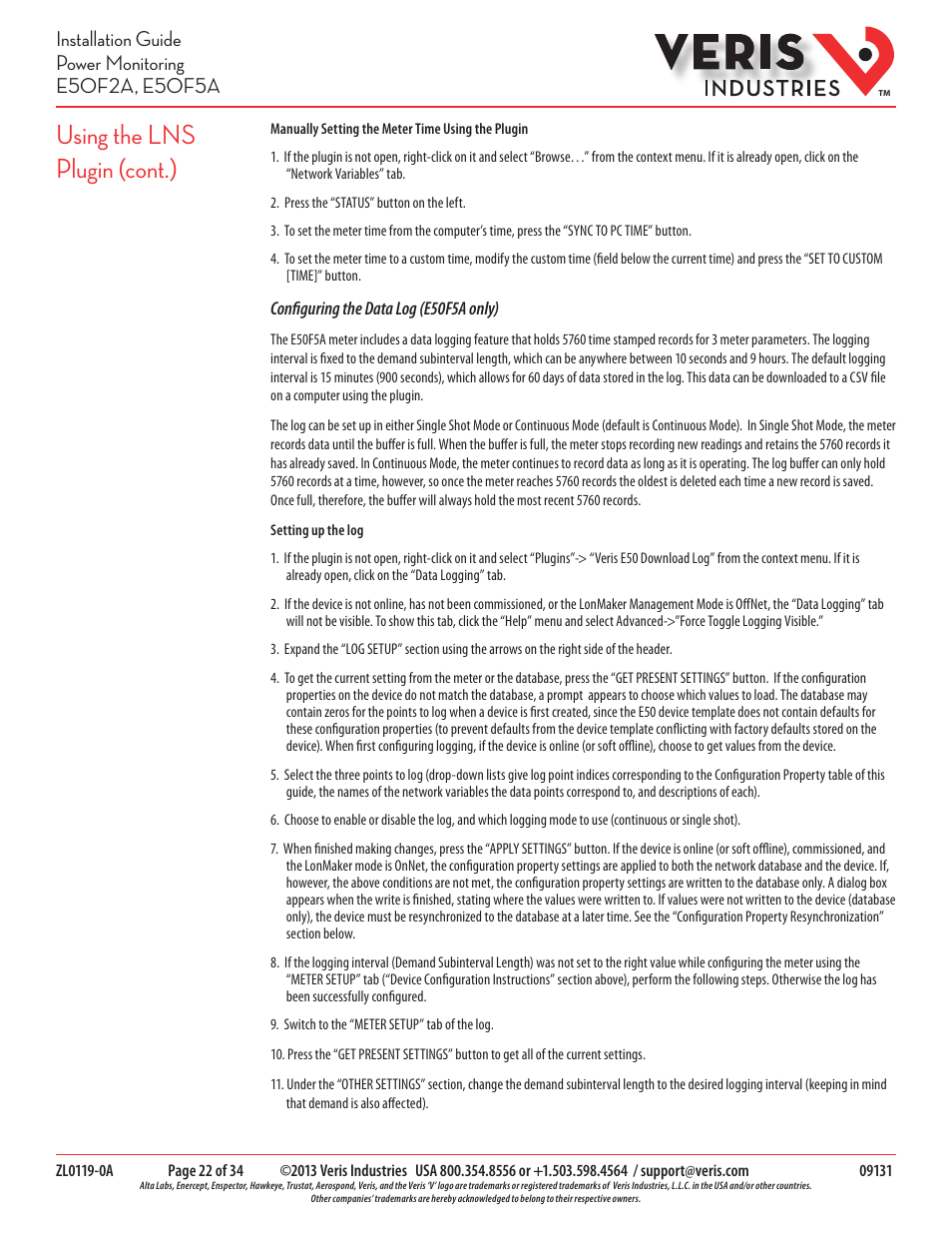 Using the lns plugin (cont.) | Veris Industries E50F5A Install User Manual | Page 22 / 34