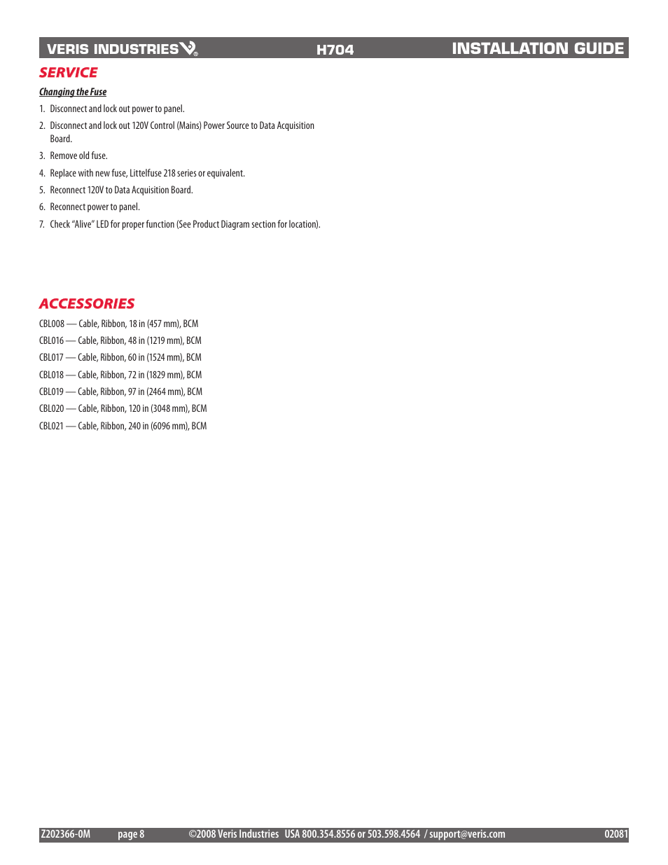 Installation guide | Veris Industries H704-42_1(H)(E) Install User Manual | Page 8 / 8