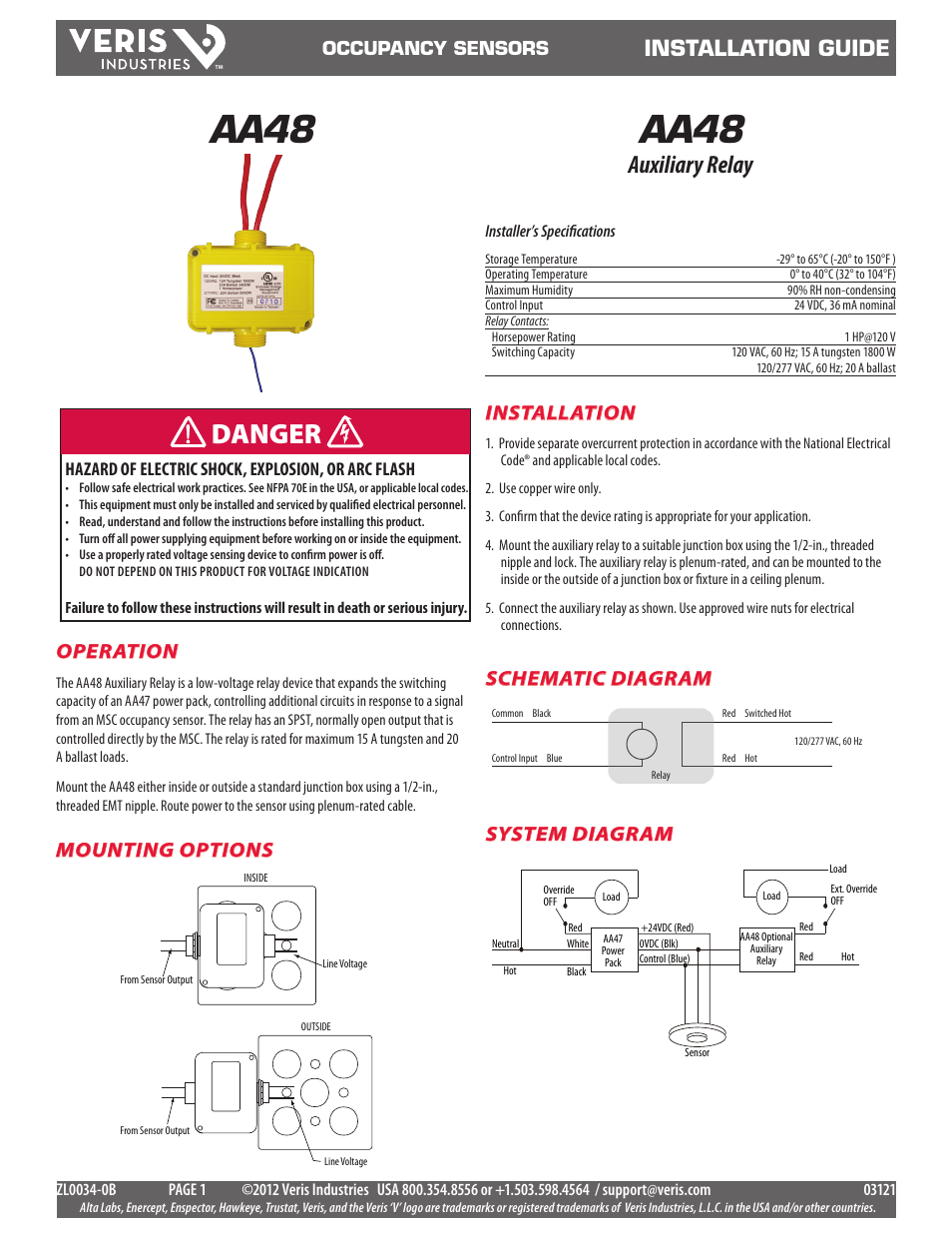 Veris Industries AA48 Install User Manual | 1 page