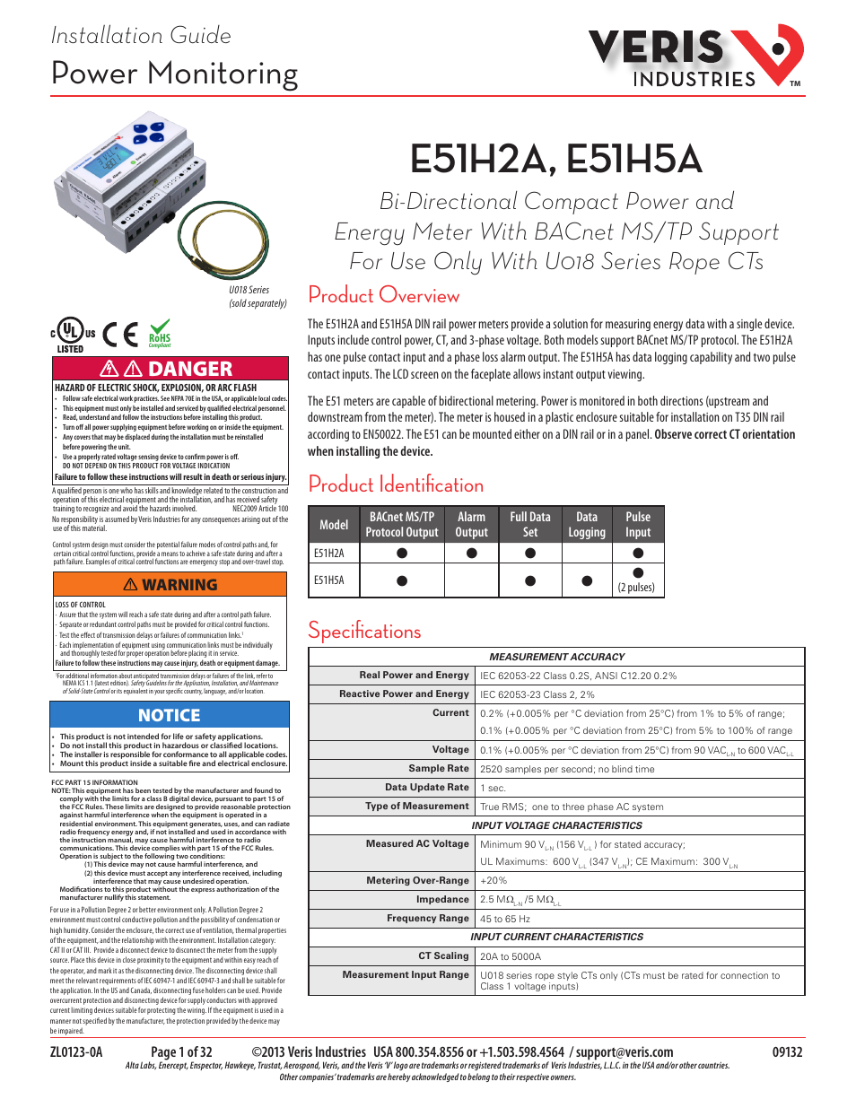 Veris Industries E51H5A Install User Manual | 32 pages