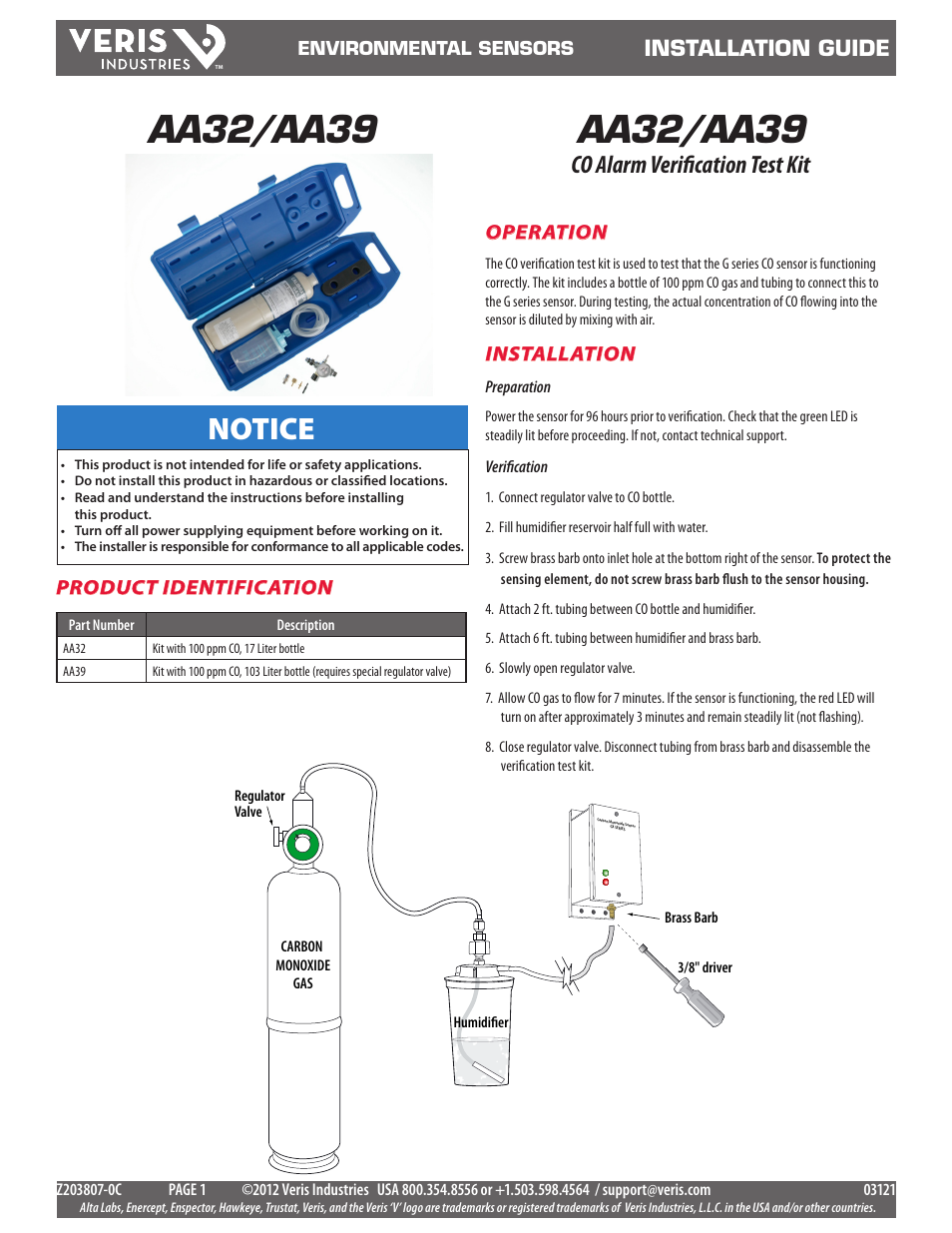 Veris Industries AA39 Install User Manual | 1 page