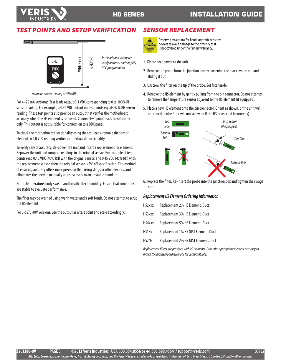 Installation guide | Veris Industries HD SERIES Install User Manual | Page 3 / 3
