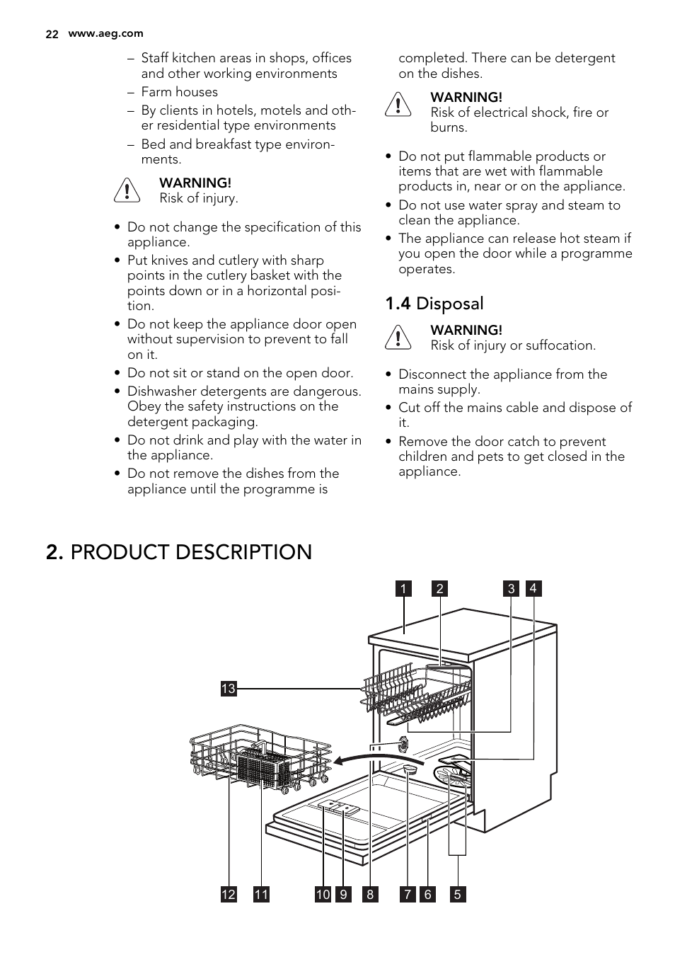 Product description, 4 disposal | AEG F 77012 M 0 P User Manual | Page 22 / 76