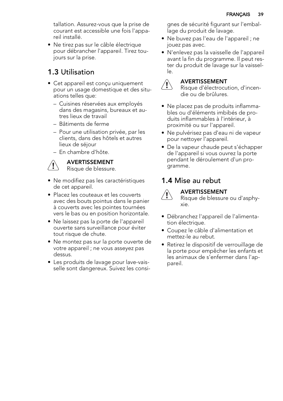 3 utilisation, 4 mise au rebut | AEG F 77012 M 0 P User Manual | Page 39 / 76