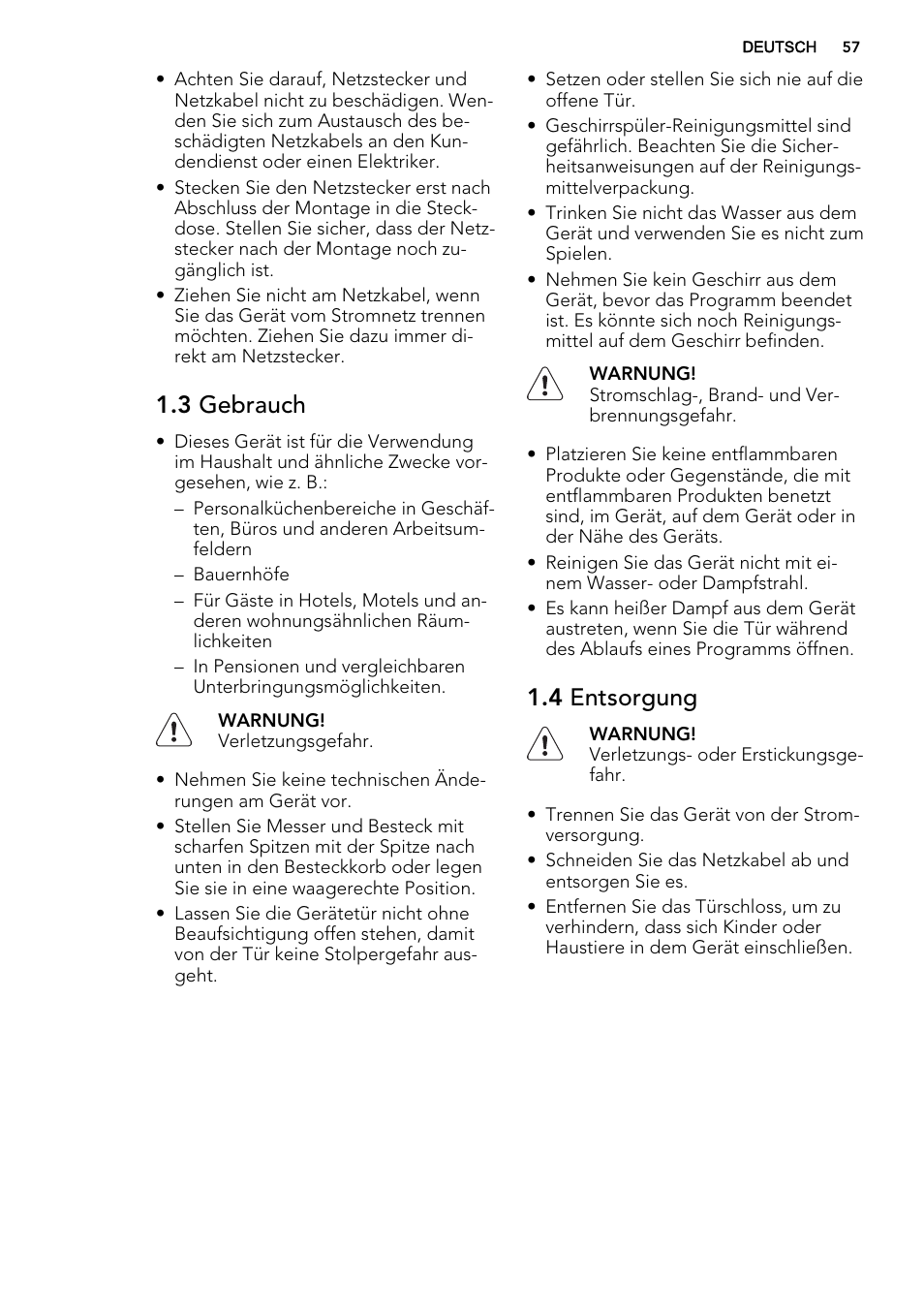 3 gebrauch, 4 entsorgung | AEG F 77012 M 0 P User Manual | Page 57 / 76