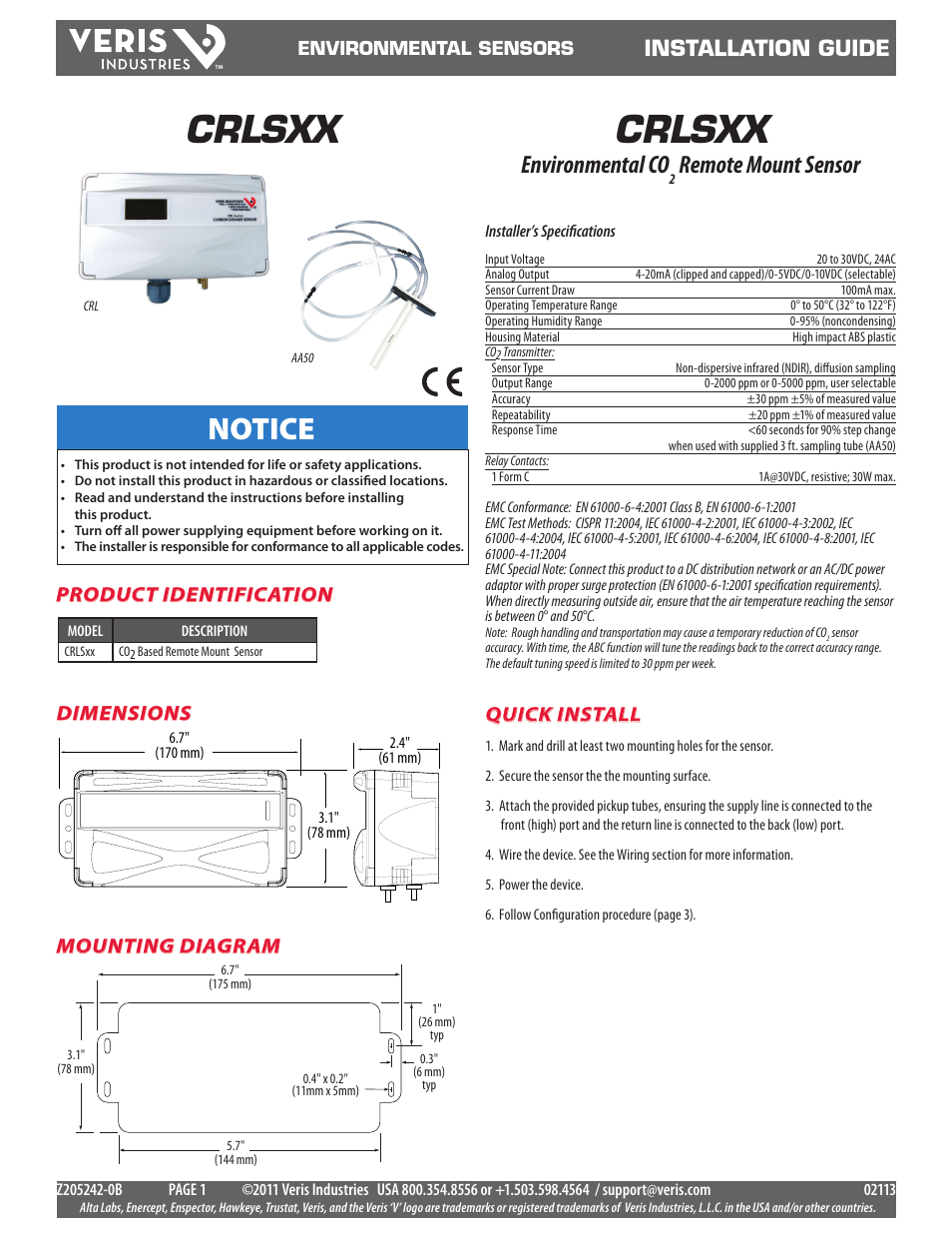 Veris Industries CRLSxx Install User Manual | 4 pages