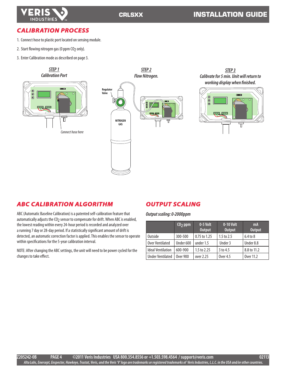 Installation guide, Calibration process, Abc calibration algorithm | Output scaling | Veris Industries CRLSxx Install User Manual | Page 4 / 4