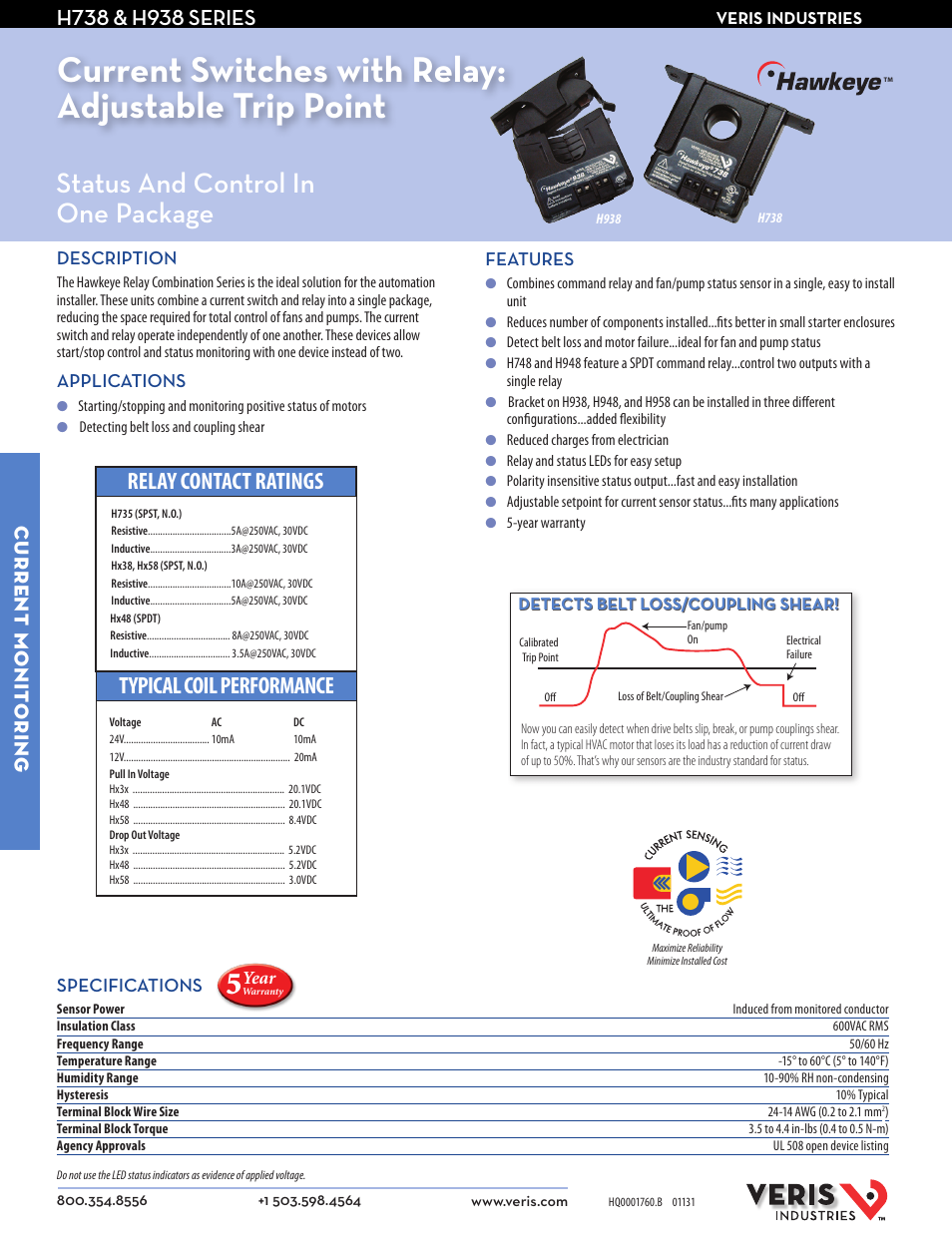 Veris Industries H938 SERIES Datasheet User Manual | 2 pages