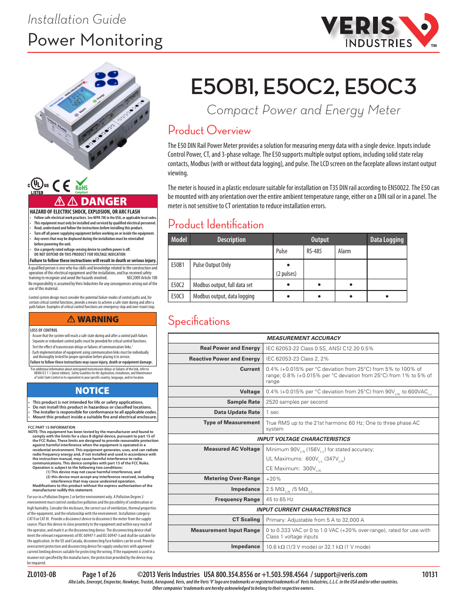 Veris Industries E50C3 Install User Manual | 26 pages