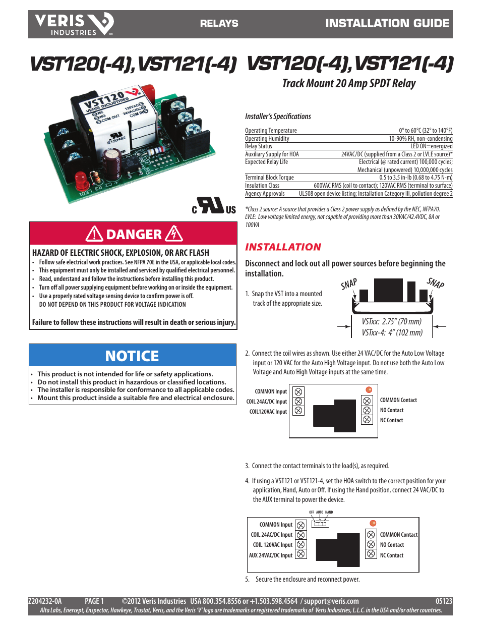 Veris Industries VST121(-4) Install User Manual | 2 pages