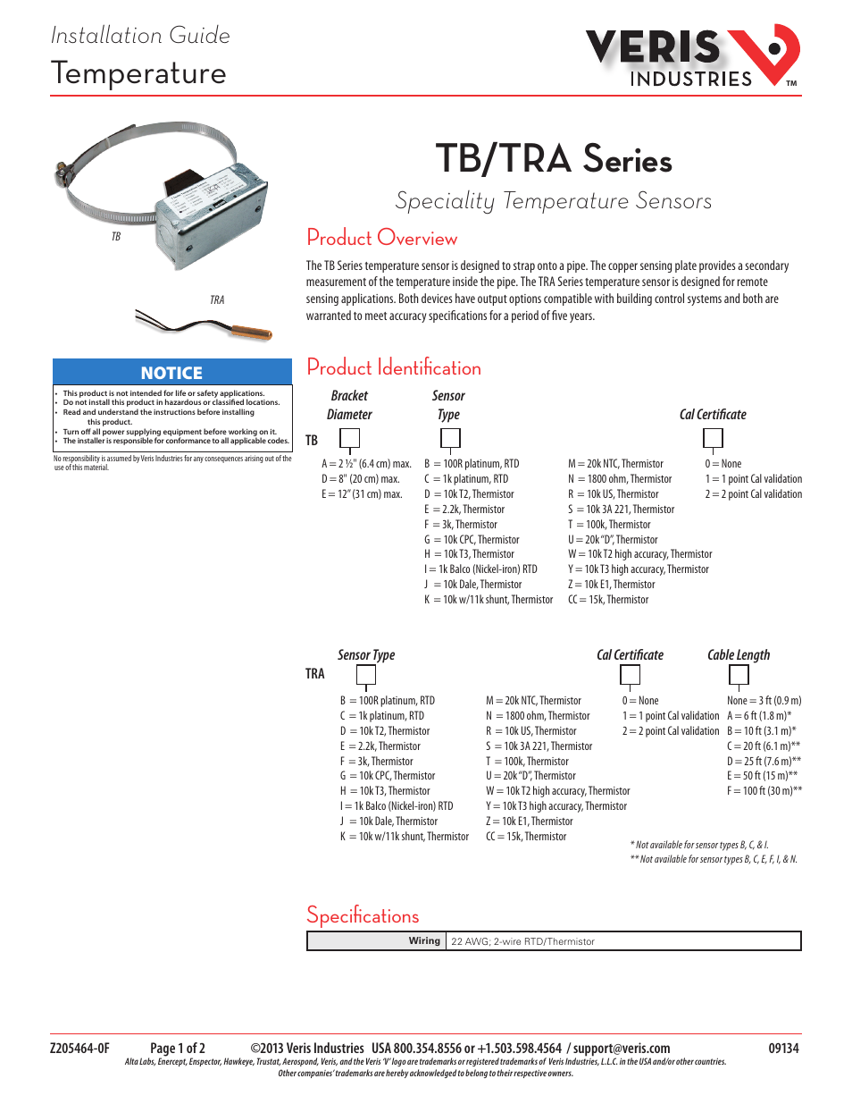 Veris Industries TB SERIES Install User Manual | 2 pages