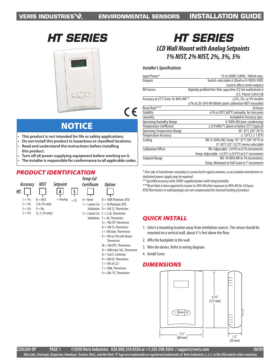 Veris Industries HT SERIES Install User Manual | 4 pages