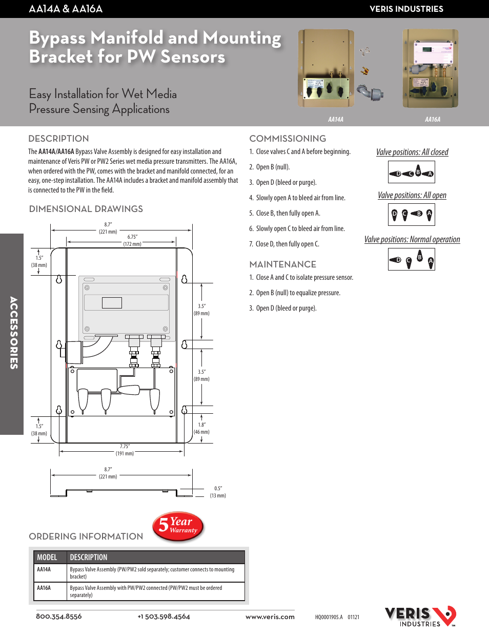 Veris Industries AA14A Datasheet User Manual | 1 page