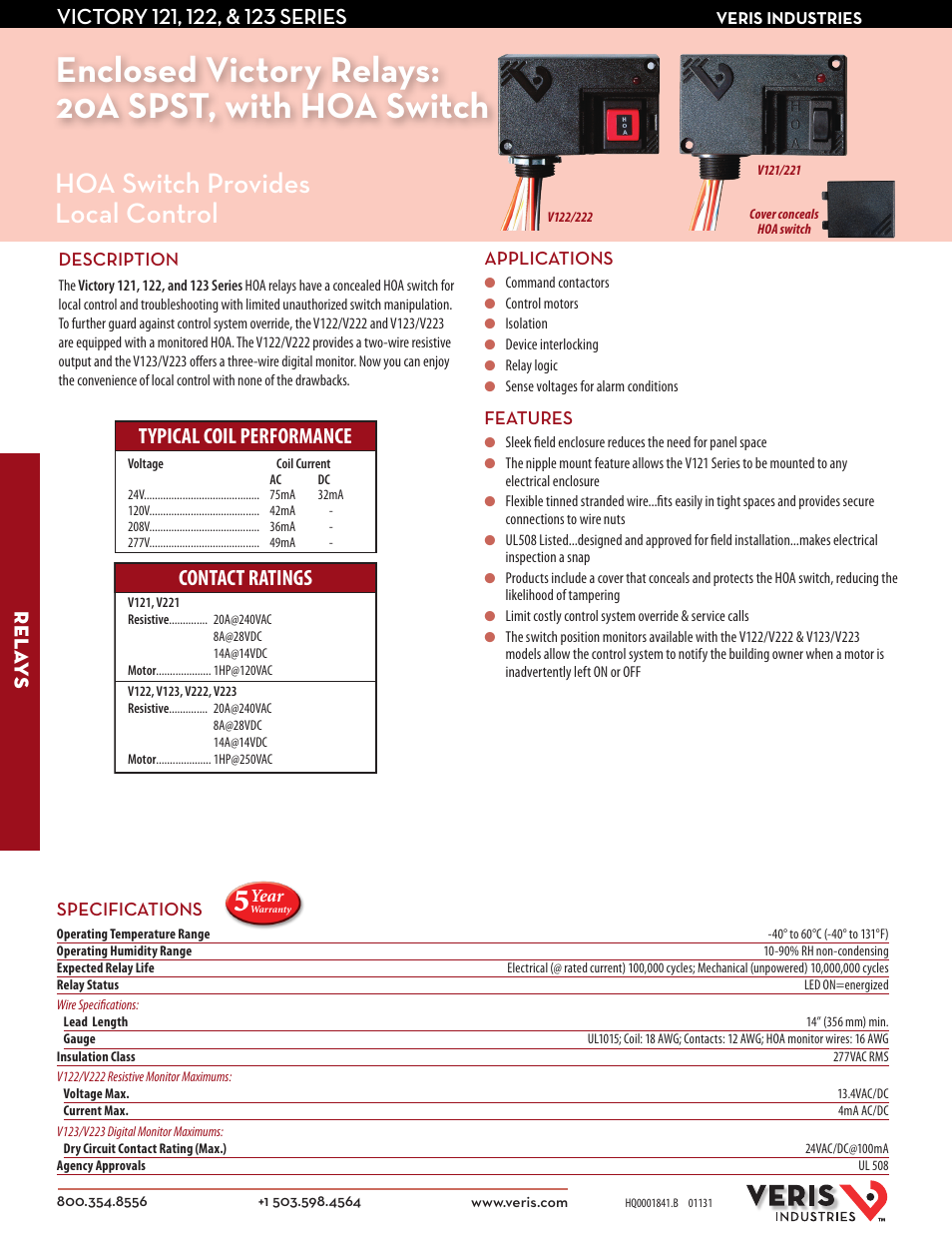 Veris Industries V121 SERIES Datasheet User Manual | 2 pages