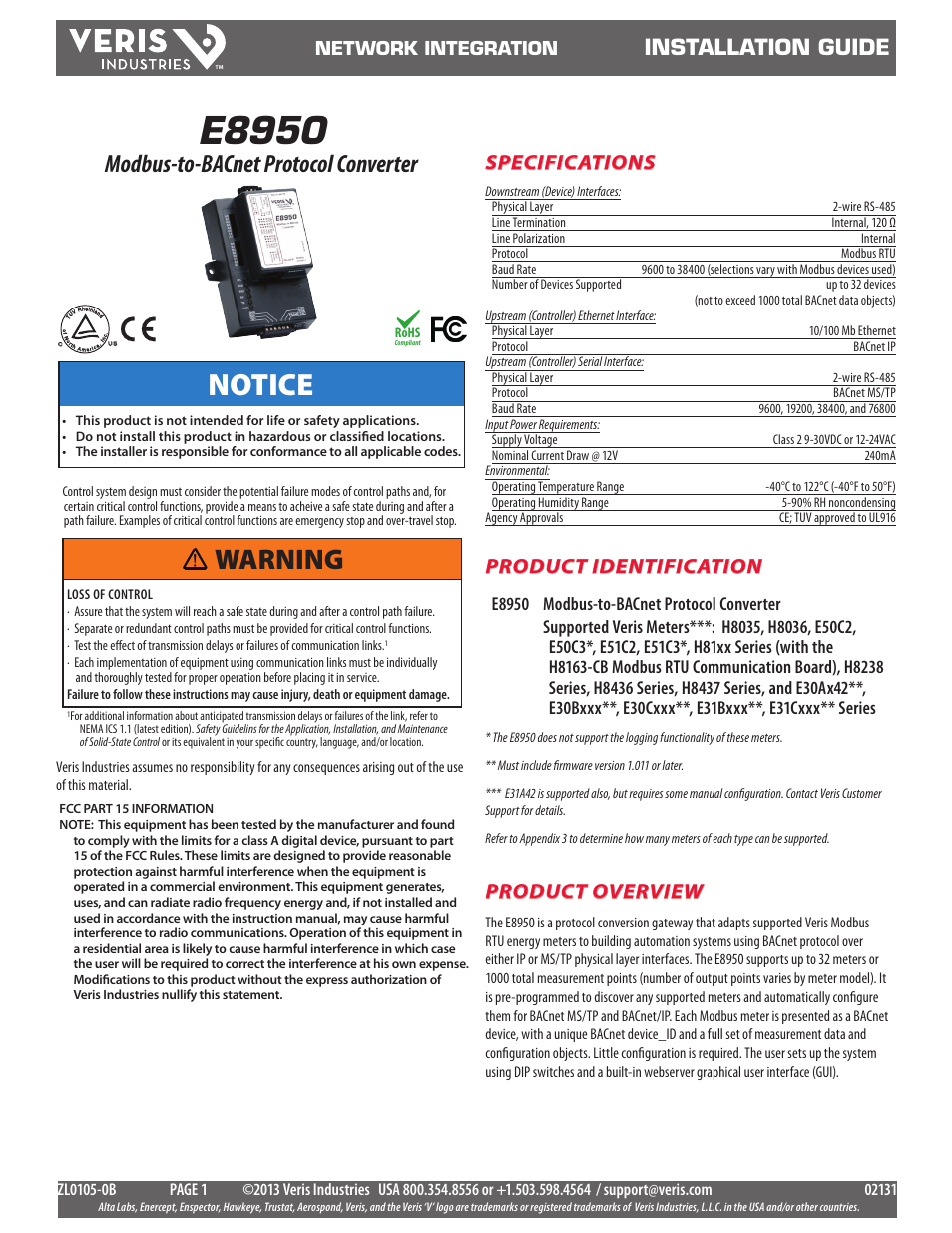 Veris Industries E8950 Install User Manual | 83 pages