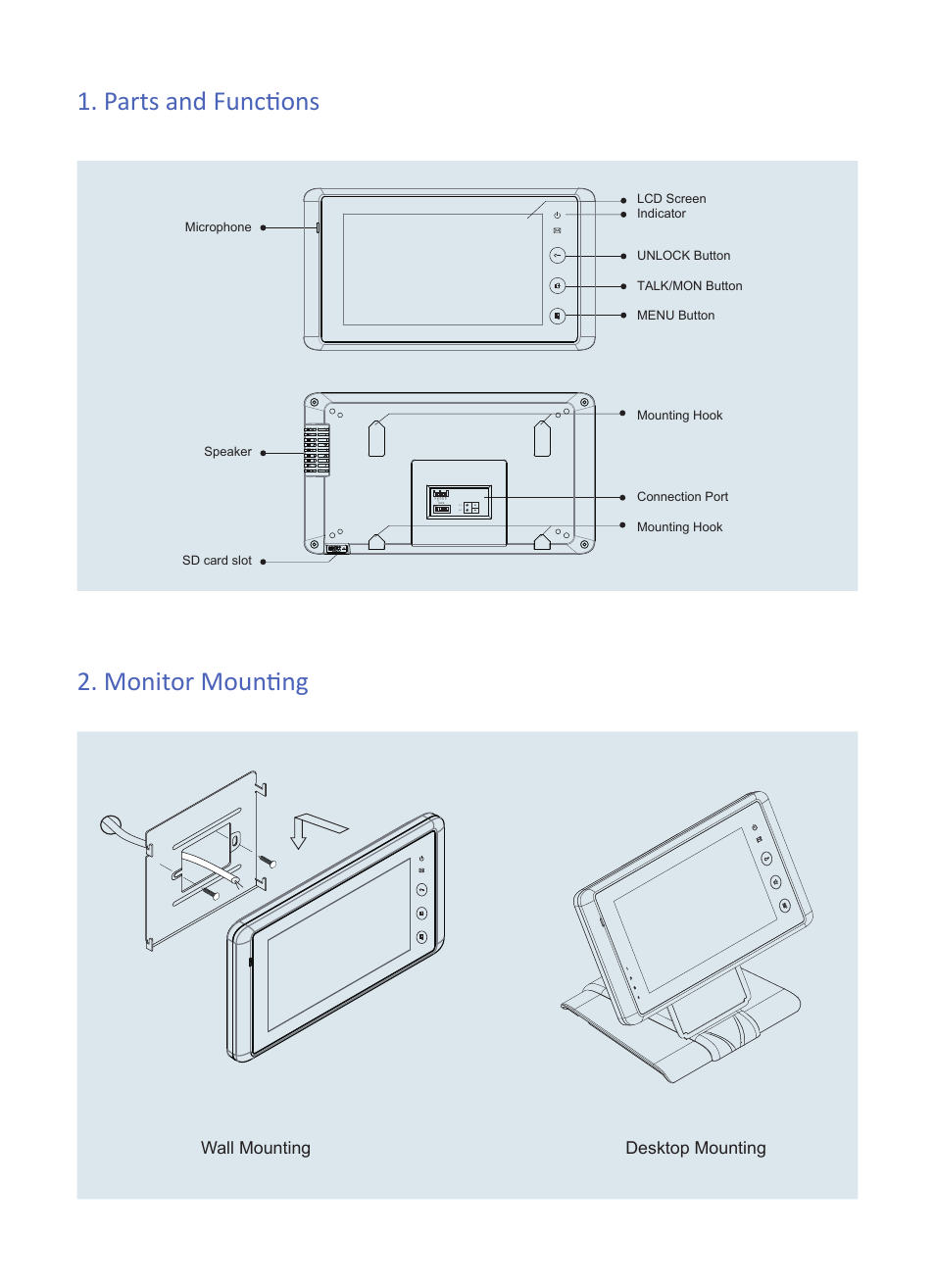 Parts and functions 2. monitor mounting | V-Tech VT27 Info User Manual | Page 2 / 4