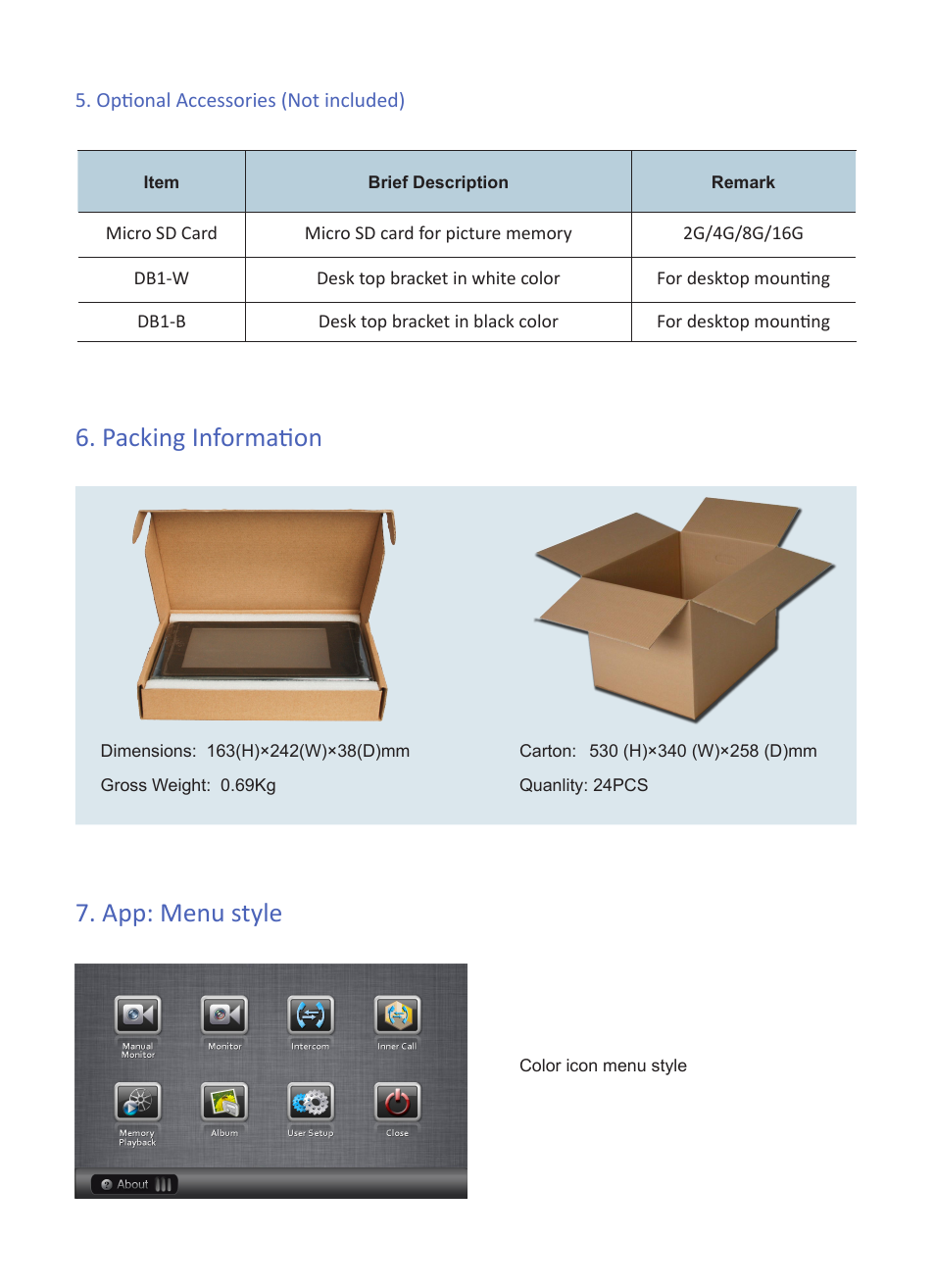 Packing information 7. app: menu style | V-Tech VT27 Info User Manual | Page 4 / 4