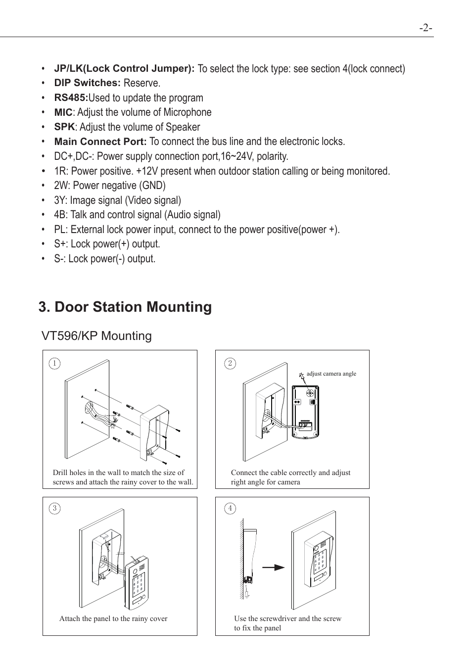 Door station mounting, Vt596/kp mounting | V-Tech VT596F_KP  Manual User Manual | Page 3 / 12