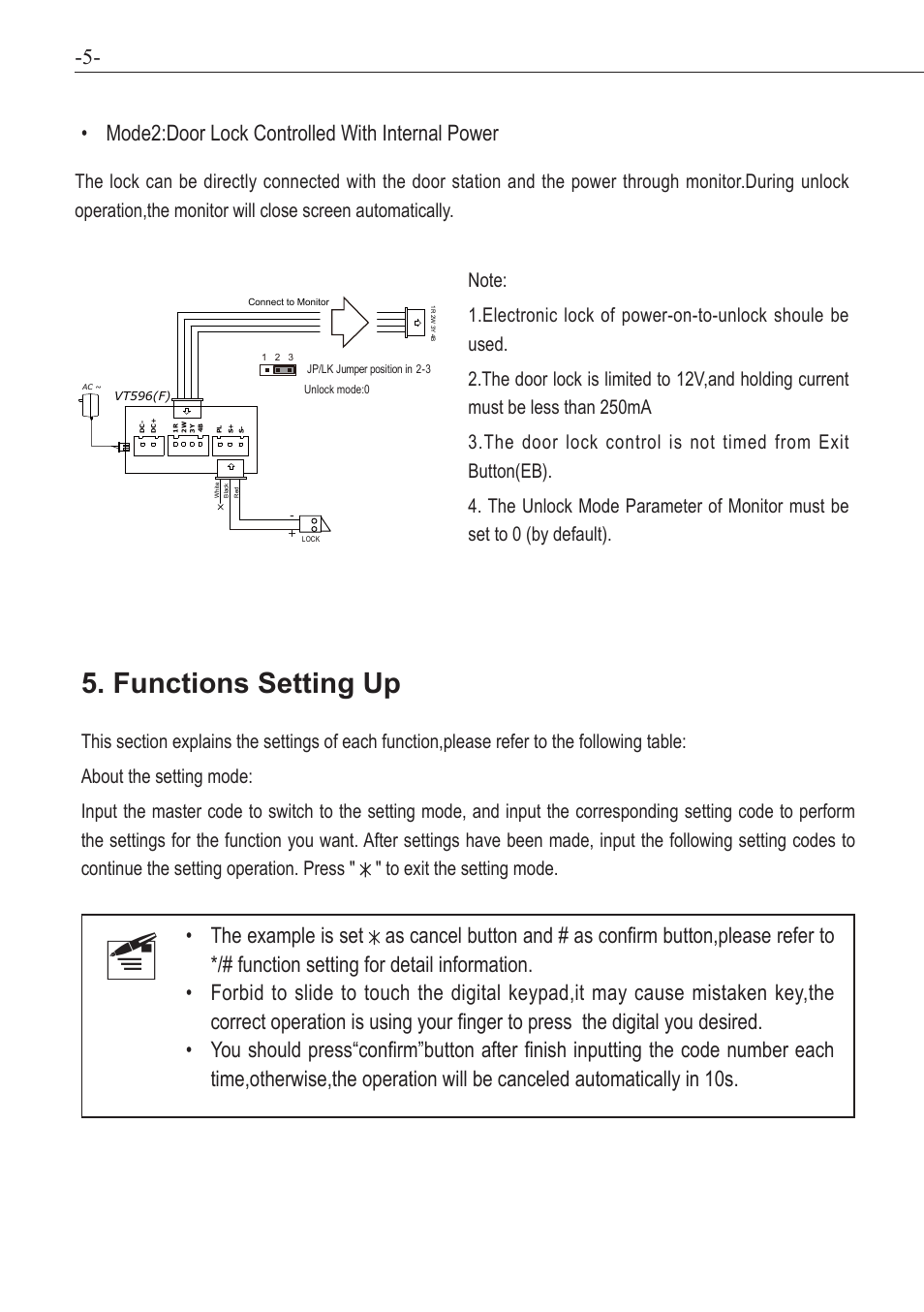 Functions setting up, Mode2:door•lock•controlled•with•internal•power | V-Tech VT596F_KP  Manual User Manual | Page 6 / 12