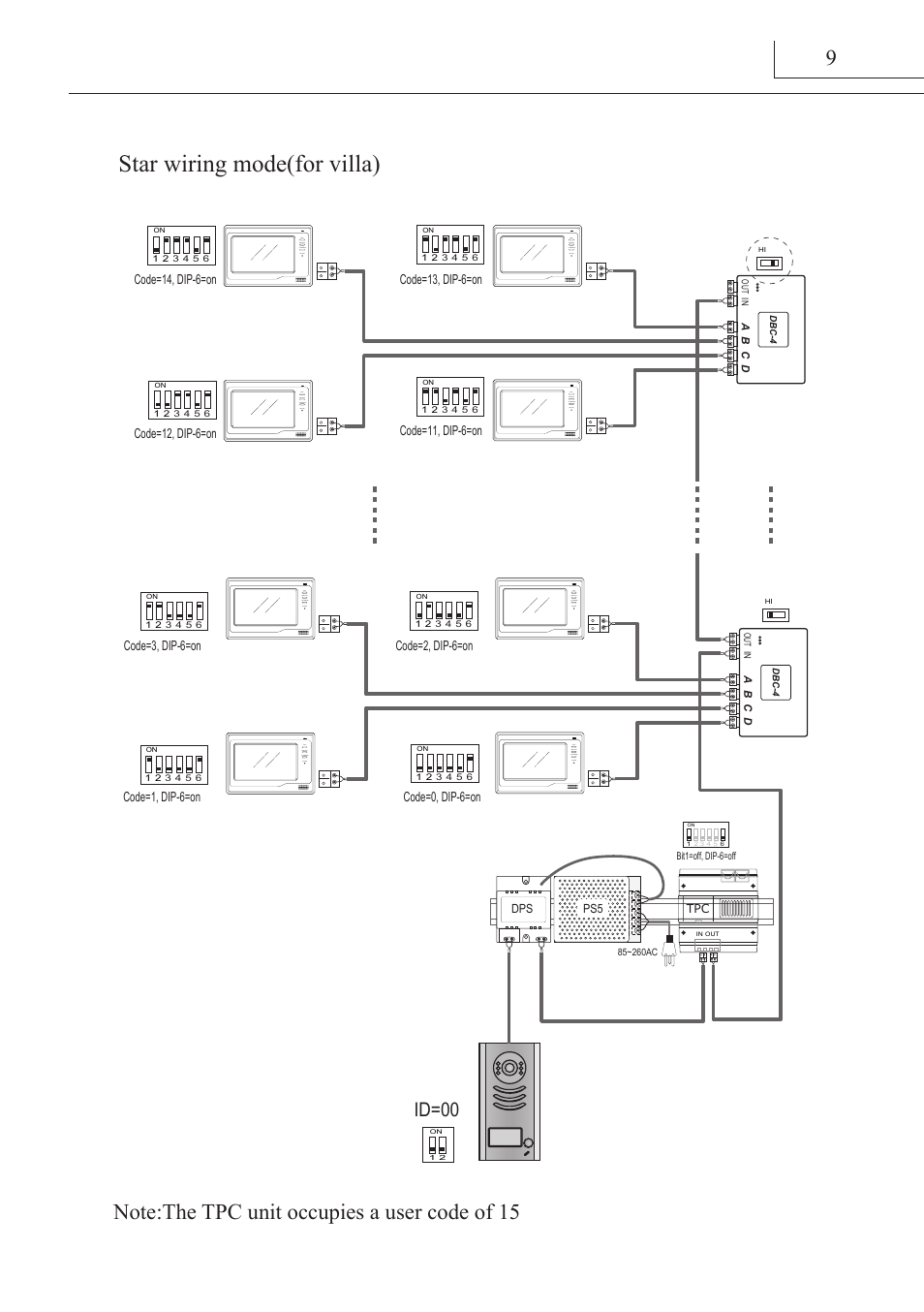 Star wiring mode(for villa), Id=00 | V-Tech DT-TPC Manual User Manual | Page 10 / 12