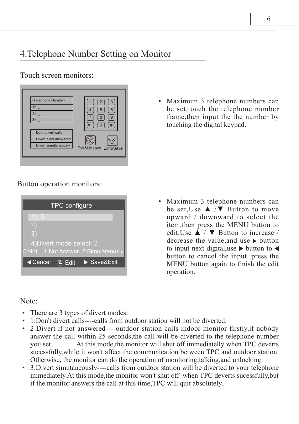 Telephone number setting on monitor | V-Tech DT-TPC Manual User Manual | Page 7 / 12