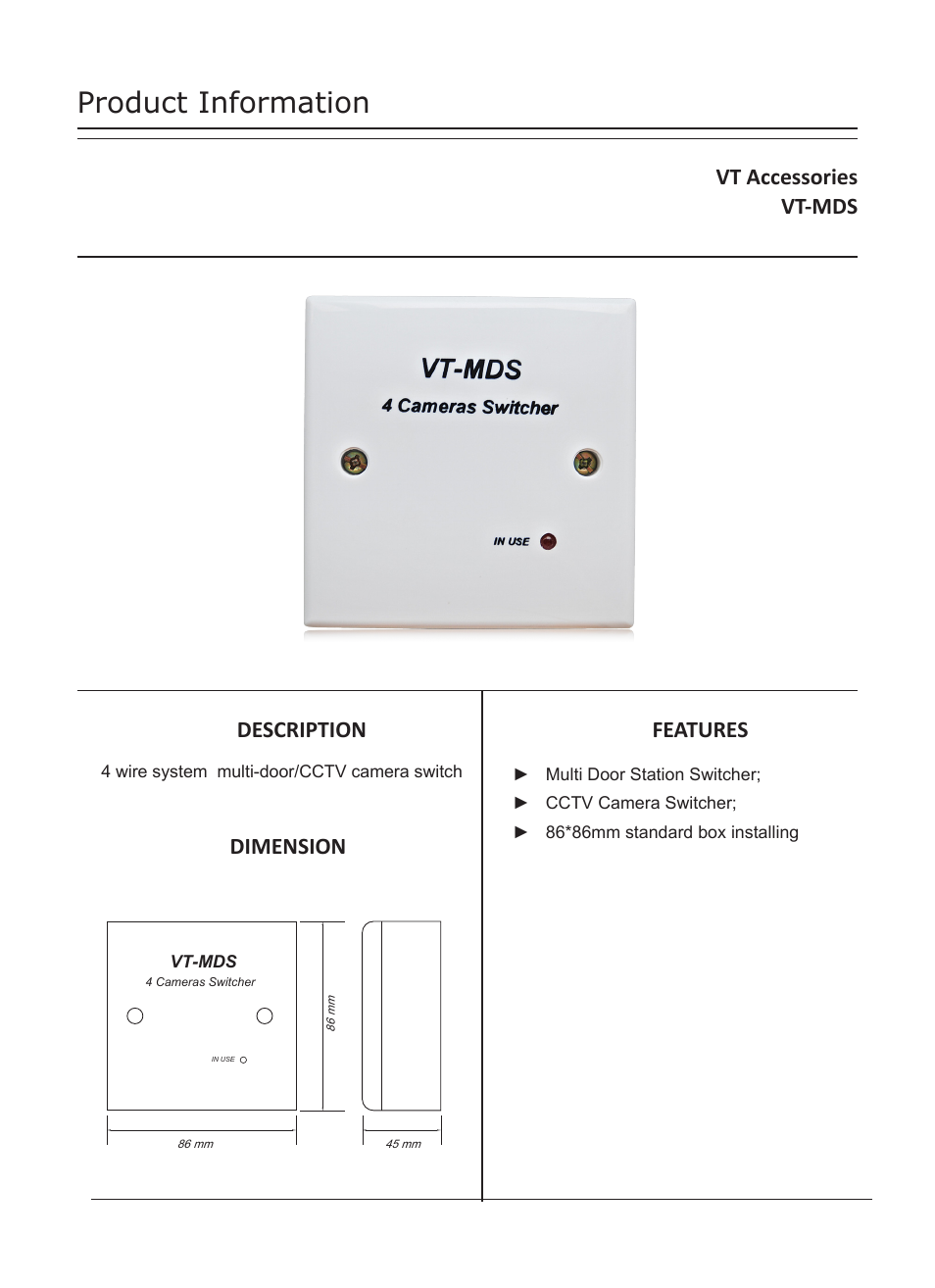 V-Tech VT-MDS Info User Manual | 2 pages