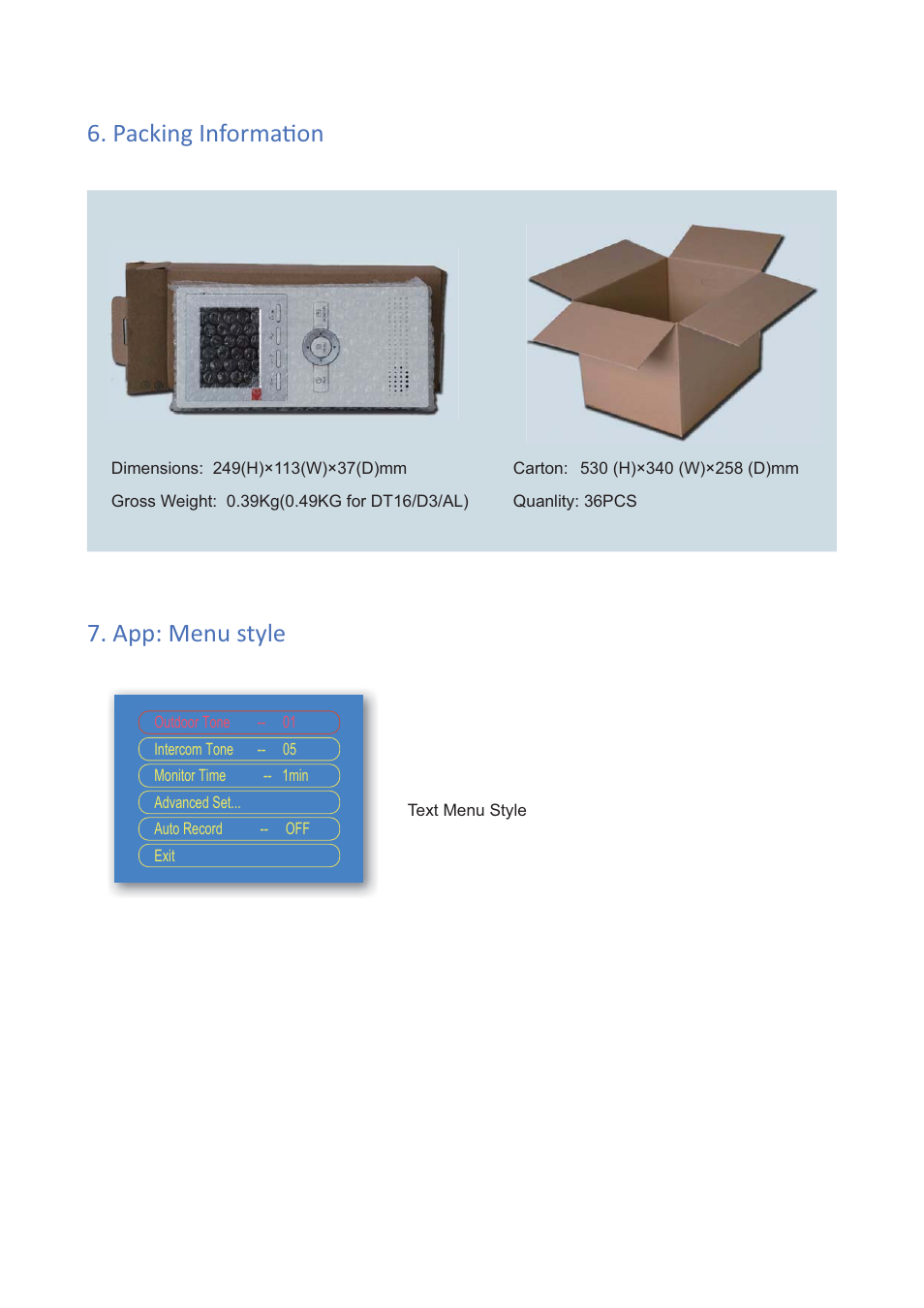 Packing informaɵ on 7. app: menu style | V-Tech DT16 Info User Manual | Page 4 / 4