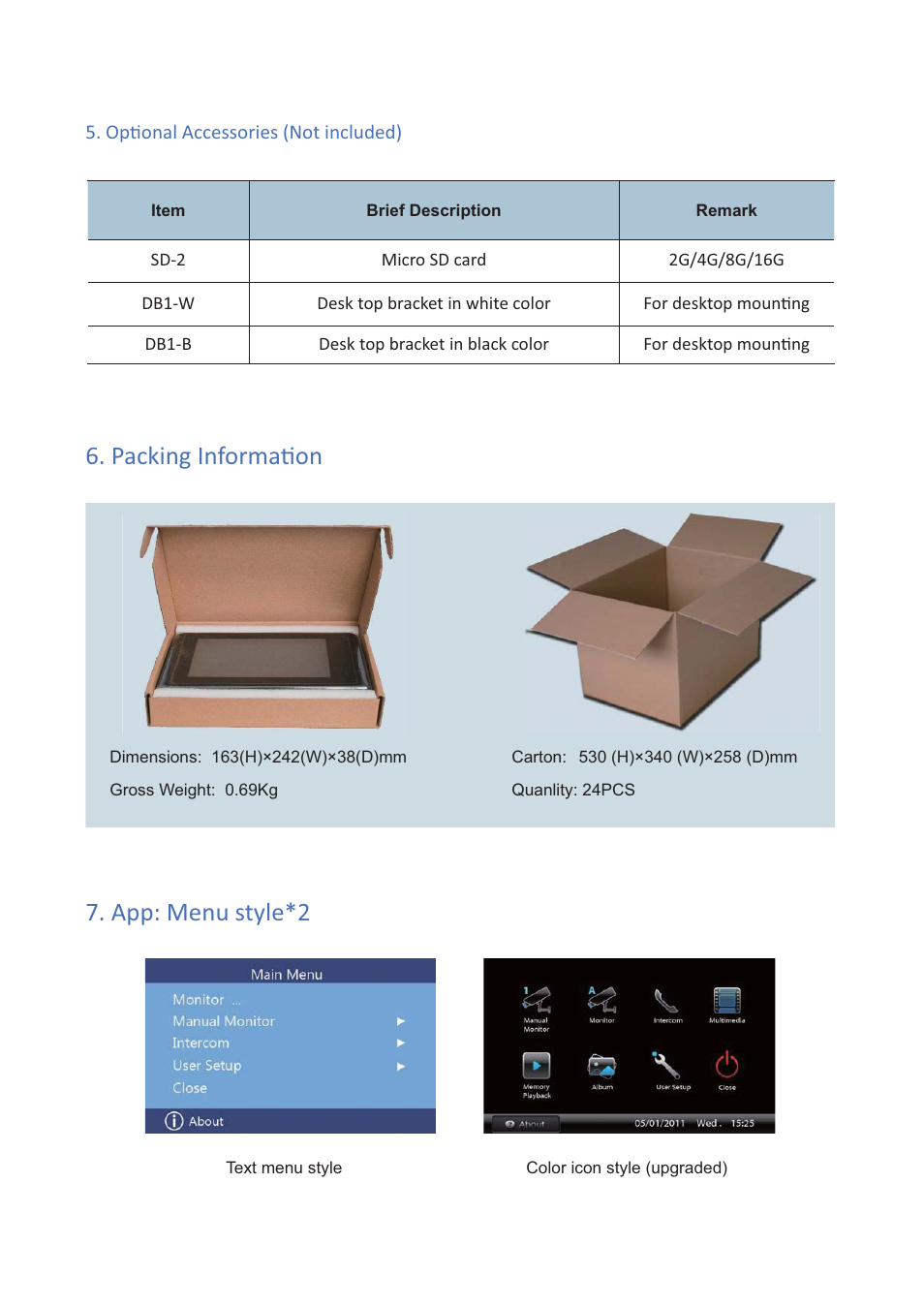 Packing informaɵ on 7. app: menu style*2 | V-Tech DT27 Info User Manual | Page 4 / 4