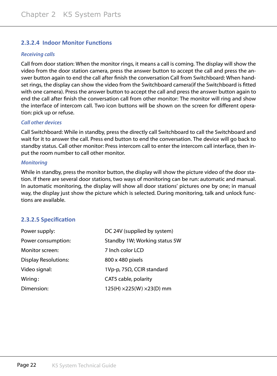 Chapter 2 k5 system parts | V-Tech CAT5 System Technical Guide User Manual | Page 22 / 156