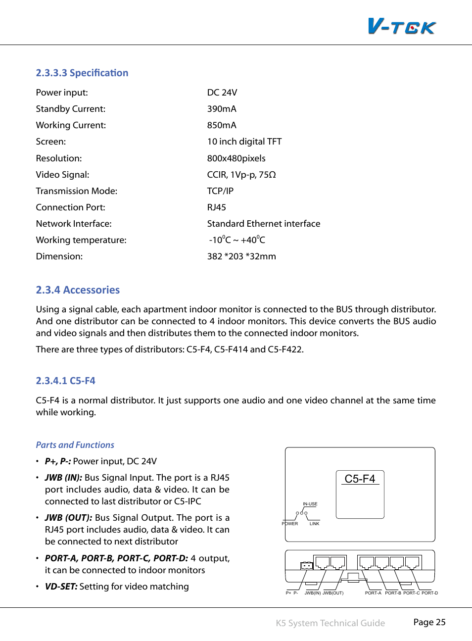 4§accessories, 3§specification, 1§c5-f4 | C5-f4 | V-Tech CAT5 System Technical Guide User Manual | Page 25 / 156