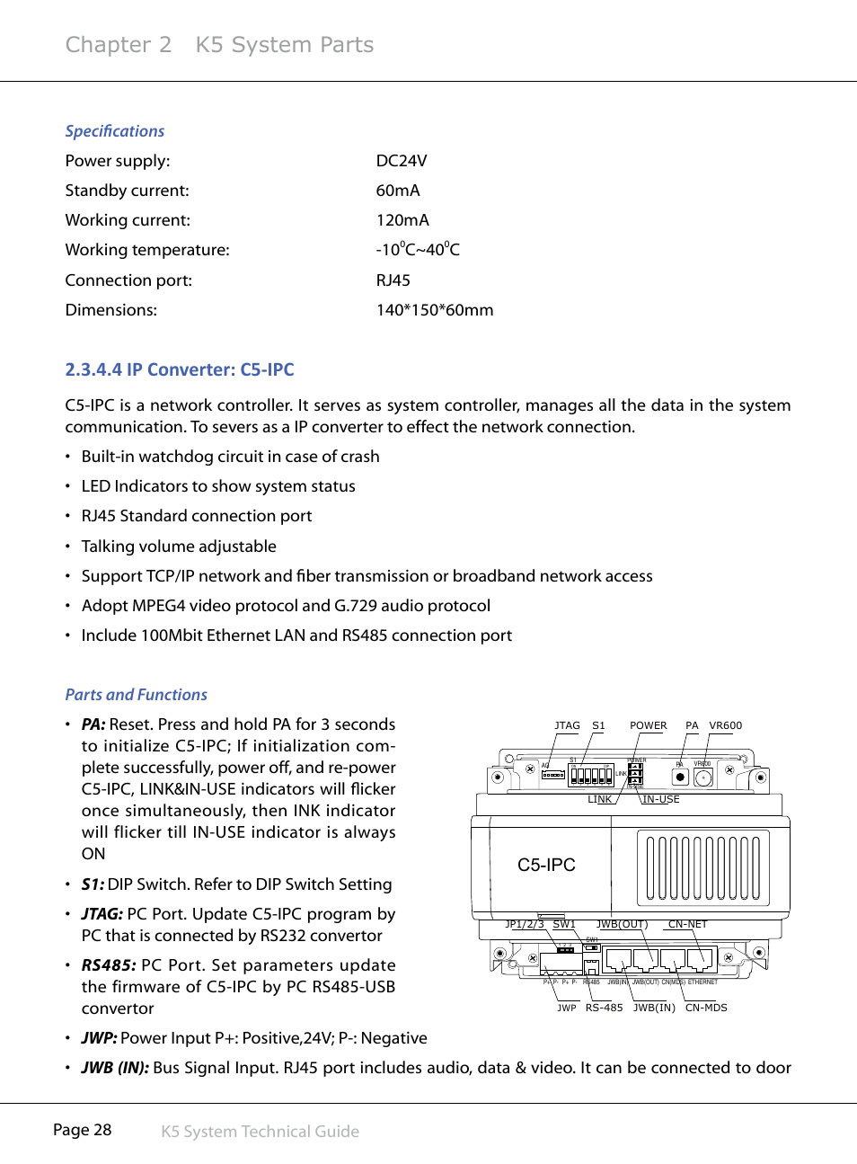 Chapter 2 k5 system parts, 4§ip§converter:§c5-ipc, C~40 | C5-ipc | V-Tech CAT5 System Technical Guide User Manual | Page 28 / 156