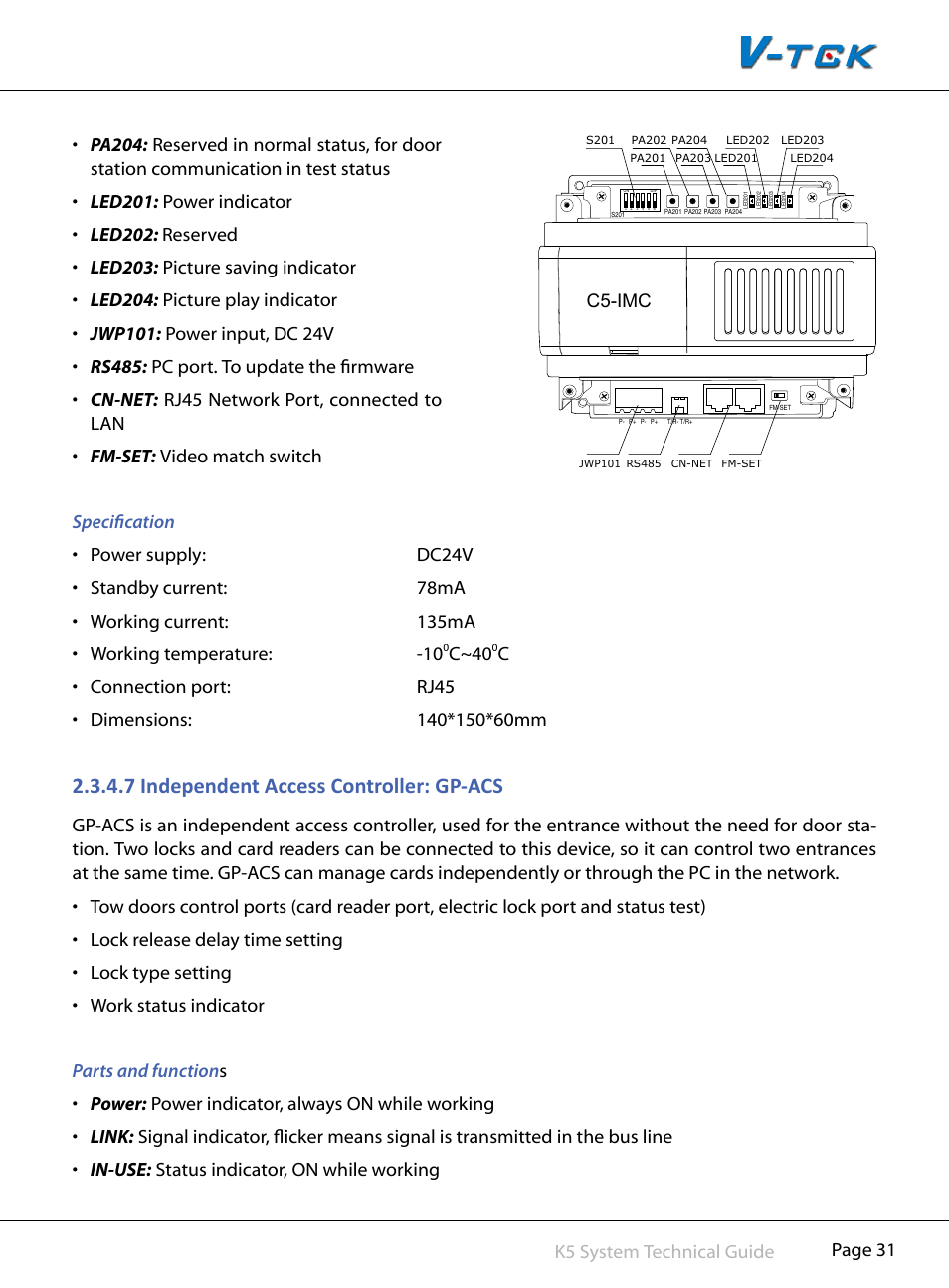 7§independent§access§controller:§gp-acs, C~40 | V-Tech CAT5 System Technical Guide User Manual | Page 31 / 156