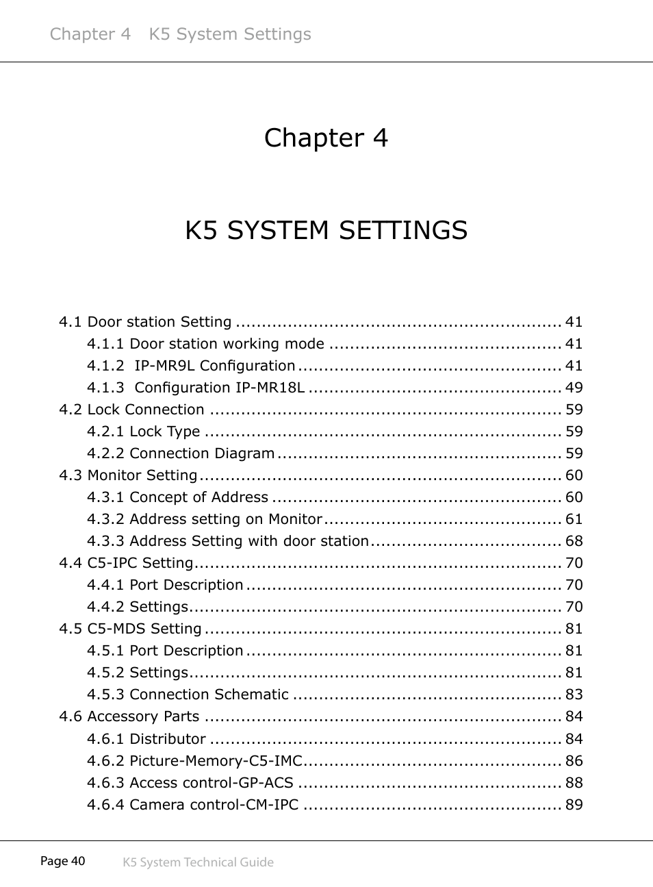 Chapter 4 k5 system settings | V-Tech CAT5 System Technical Guide User Manual | Page 40 / 156