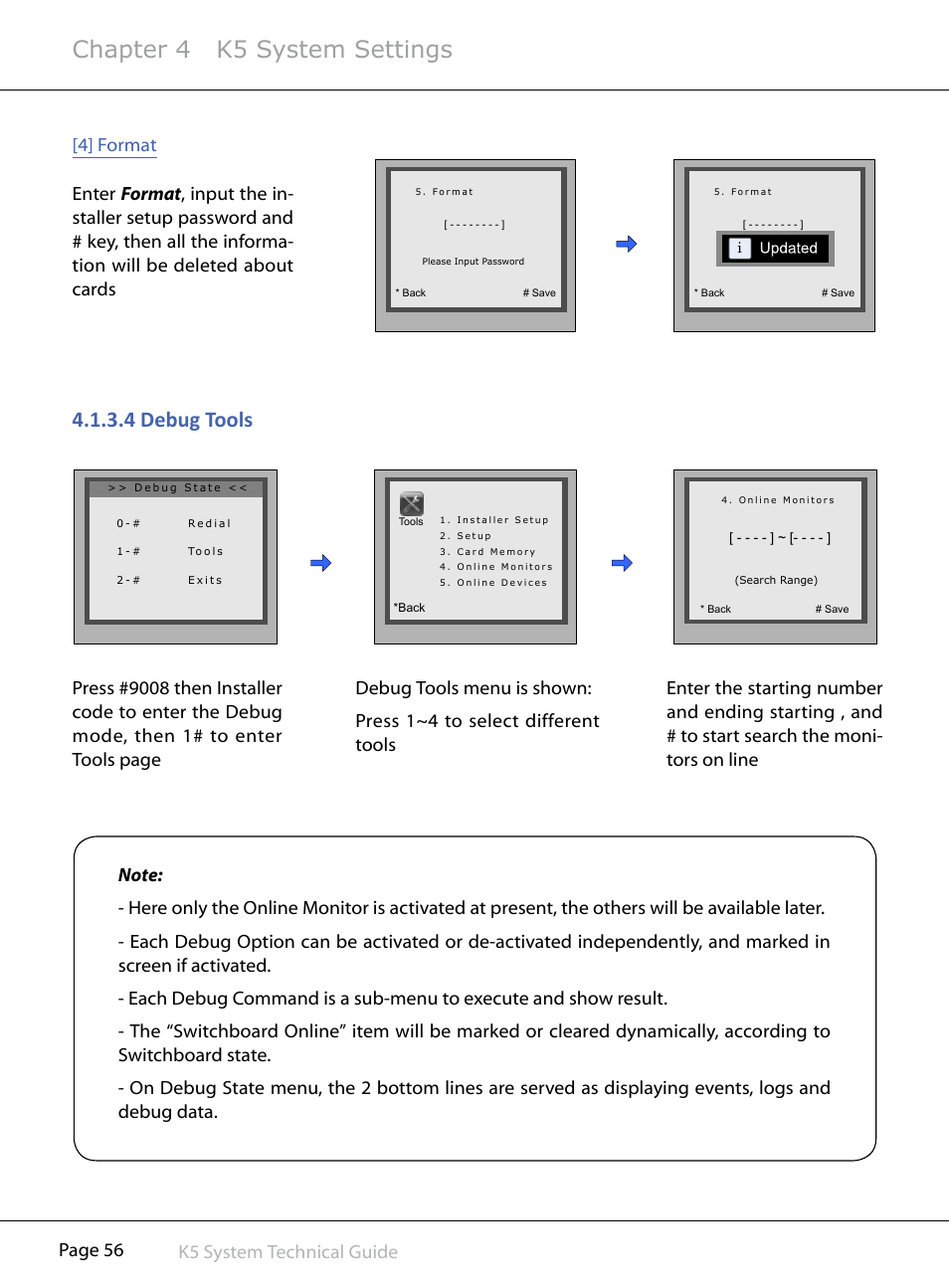 Chapter 4 k5 system settings, 4§debug§tools, Page 56 k5 system technical guide | V-Tech CAT5 System Technical Guide User Manual | Page 56 / 156