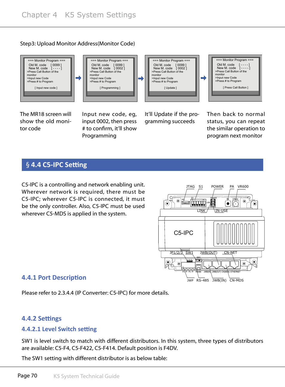 4§c5-ipc§setting, 1§level§switch§setting, C5-ipc | V-Tech CAT5 System Technical Guide User Manual | Page 70 / 156