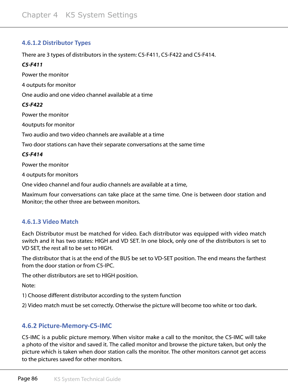 Chapter 4 k5 system settings | V-Tech CAT5 System Technical Guide User Manual | Page 86 / 156