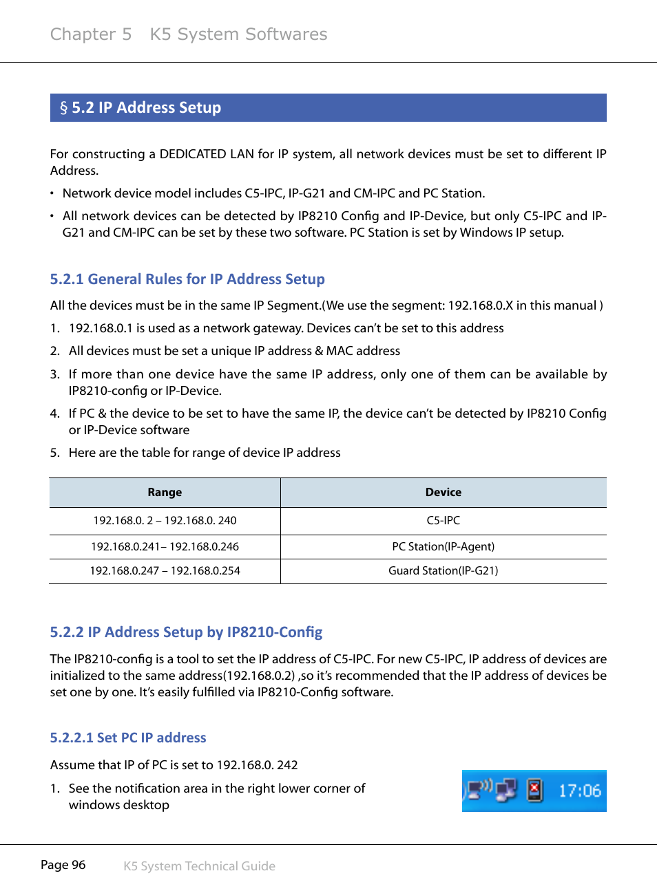 2§ip§address§setup, 1§general§rules§for§ip§address§setup, Chapter 5 k5 system softwares | V-Tech CAT5 System Technical Guide User Manual | Page 96 / 156
