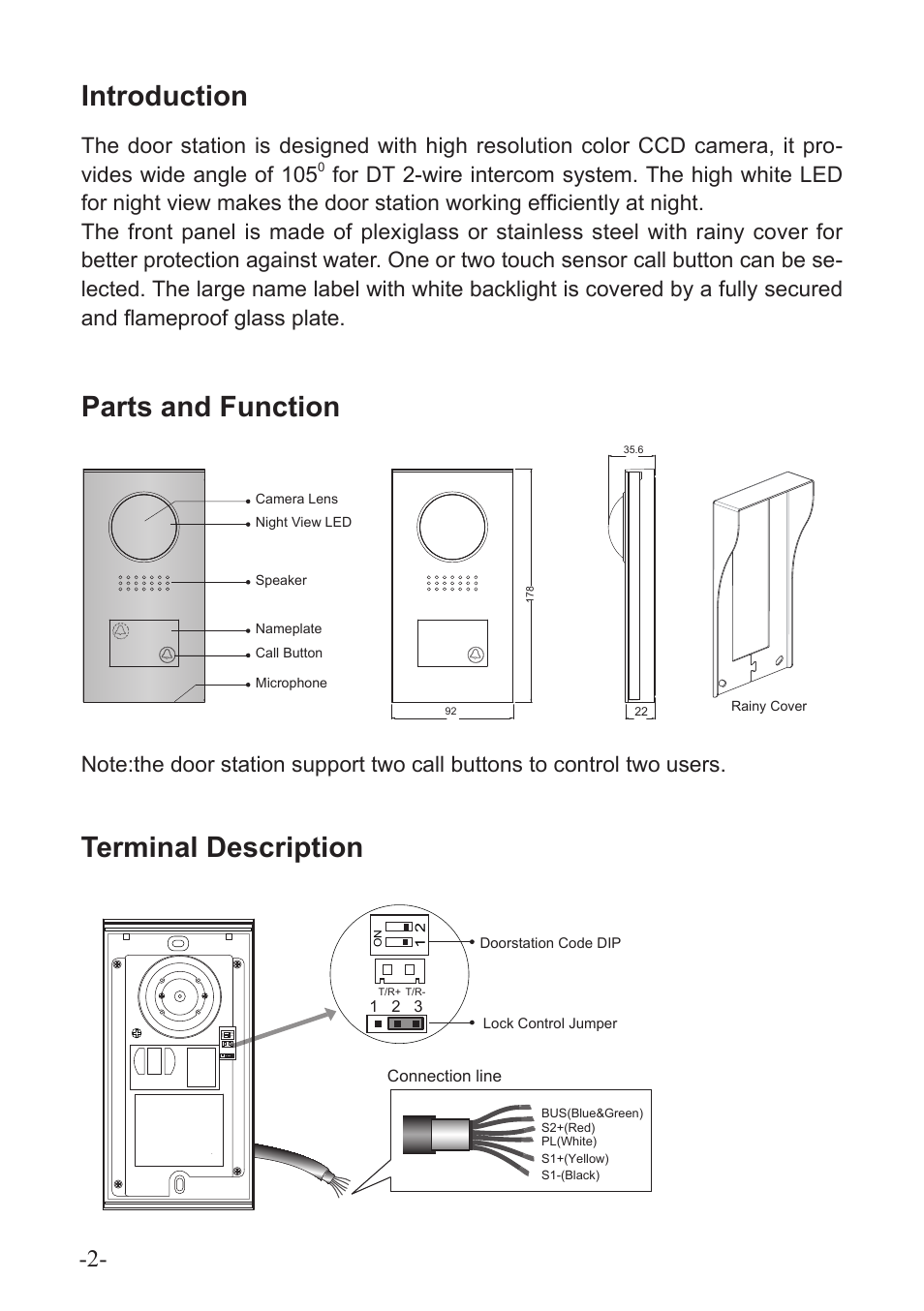 Introduction, Parts and function, Terminal description | V-Tech DT594 Manual User Manual | Page 2 / 12